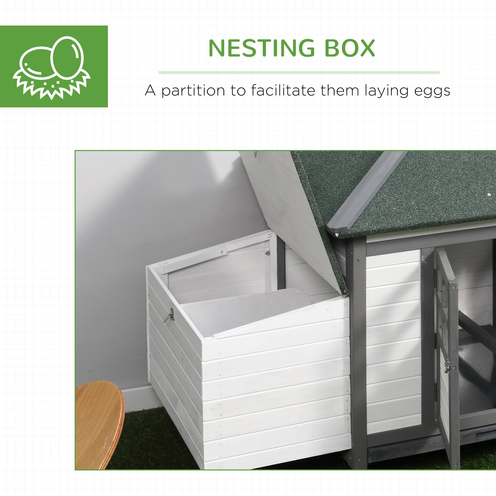NESTING BOX

A partition to facilitate them laying eggs