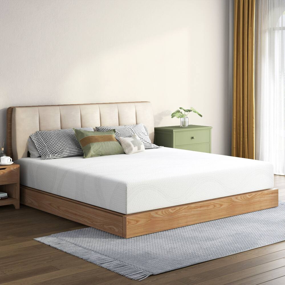 Angle. JUJABU - Queen Size Memory Foam Mattress,10 Inch Bed Mattress,with Cooling Green Tea Gel, CertiPUR-US Certified - White.