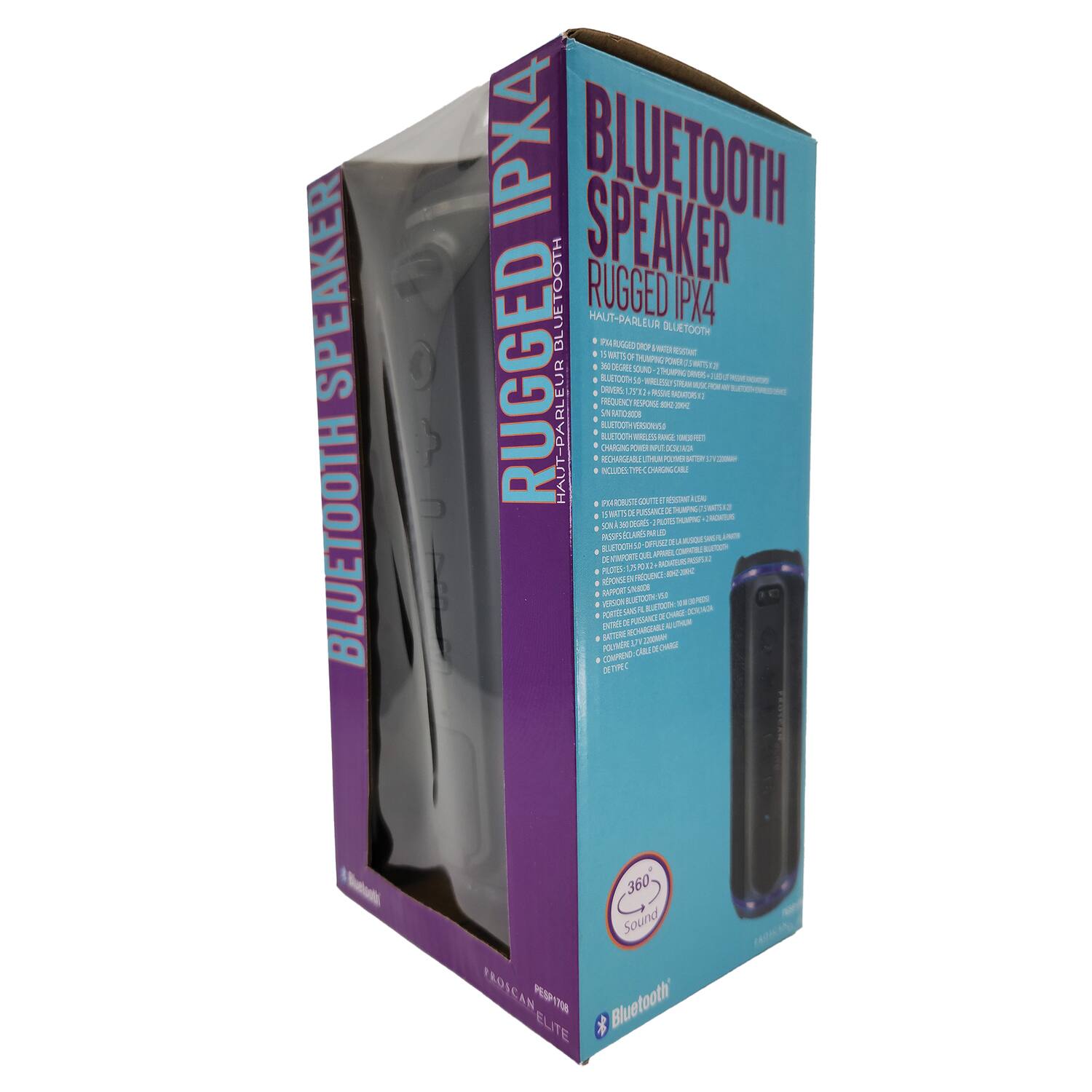 BLUETOOTH SPEAKER  
RUGGED IPX4  

HAUT-PARLEUR BLUETOOTH  
RUGGED IPX4  

- 300 GRAMMES  
- 300 GRAMMES  
- 300 GRAMMES  
- 300 GRAMMES  

- 300 GRAMMES  
- 300 GRAMMES  
- 300 GRAMMES  

- 300 GRAMMES  
- 300 GRAMMES  

- 300 GRAMMES  
- 300 GRAMMES  

- 360° SOUND  

- BLUETOOTH ELITE  

- PROSCAN  

- ELITE  

- 360° SOUND  

- BLUETOOTH ELITE  

- PROSCAN  

- ELITE