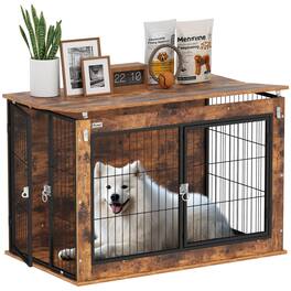 Pawhut - Dog Crate Furniture with Flip-up Top Opening, 2 Doors, Dog Kennel Furniture for Large Dogs