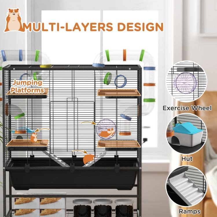 PULUZ Small Animal Cage for Syrian Hamster, Gerbil Cage with Tubing ...