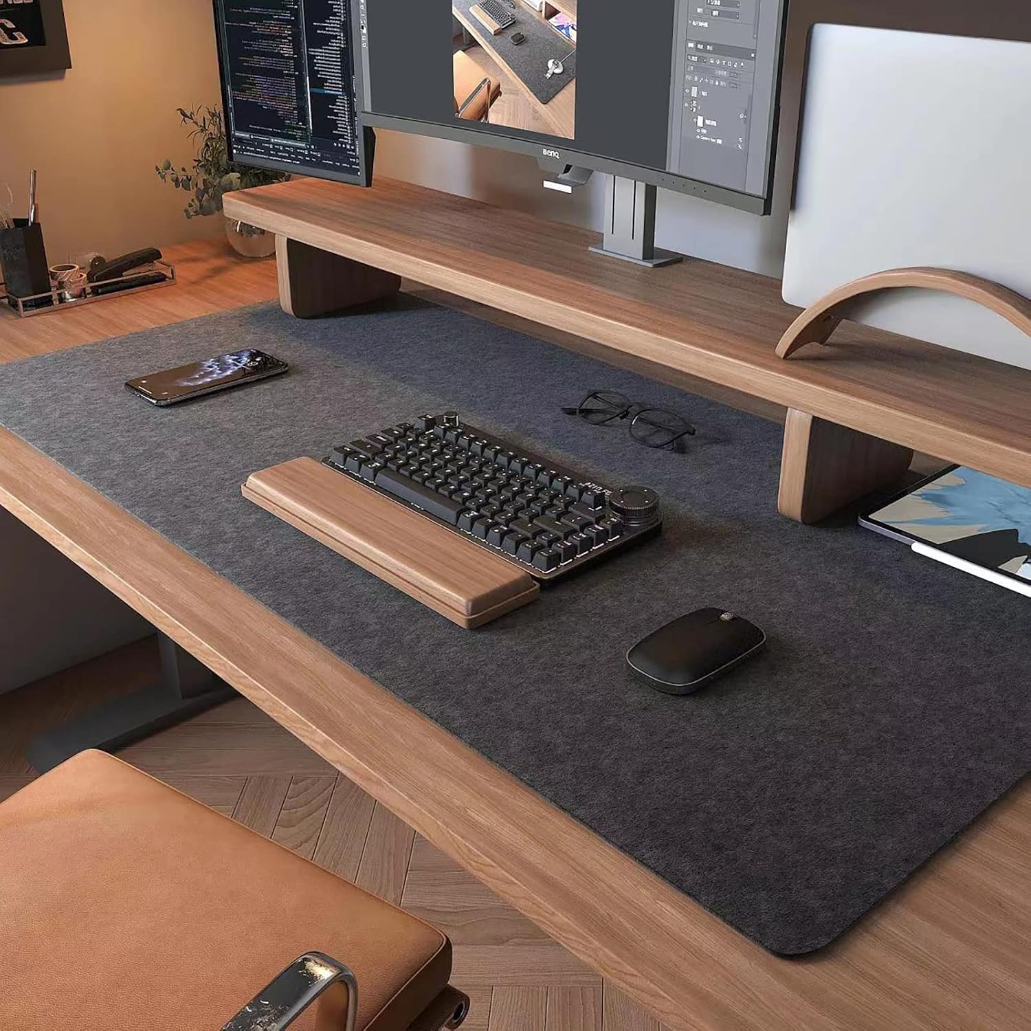 Front. Core Tech - Felt Desk Mat 39.37" x 19.69" with Non-Slip Backing for Keyboard and Mouse - Dark Gray.