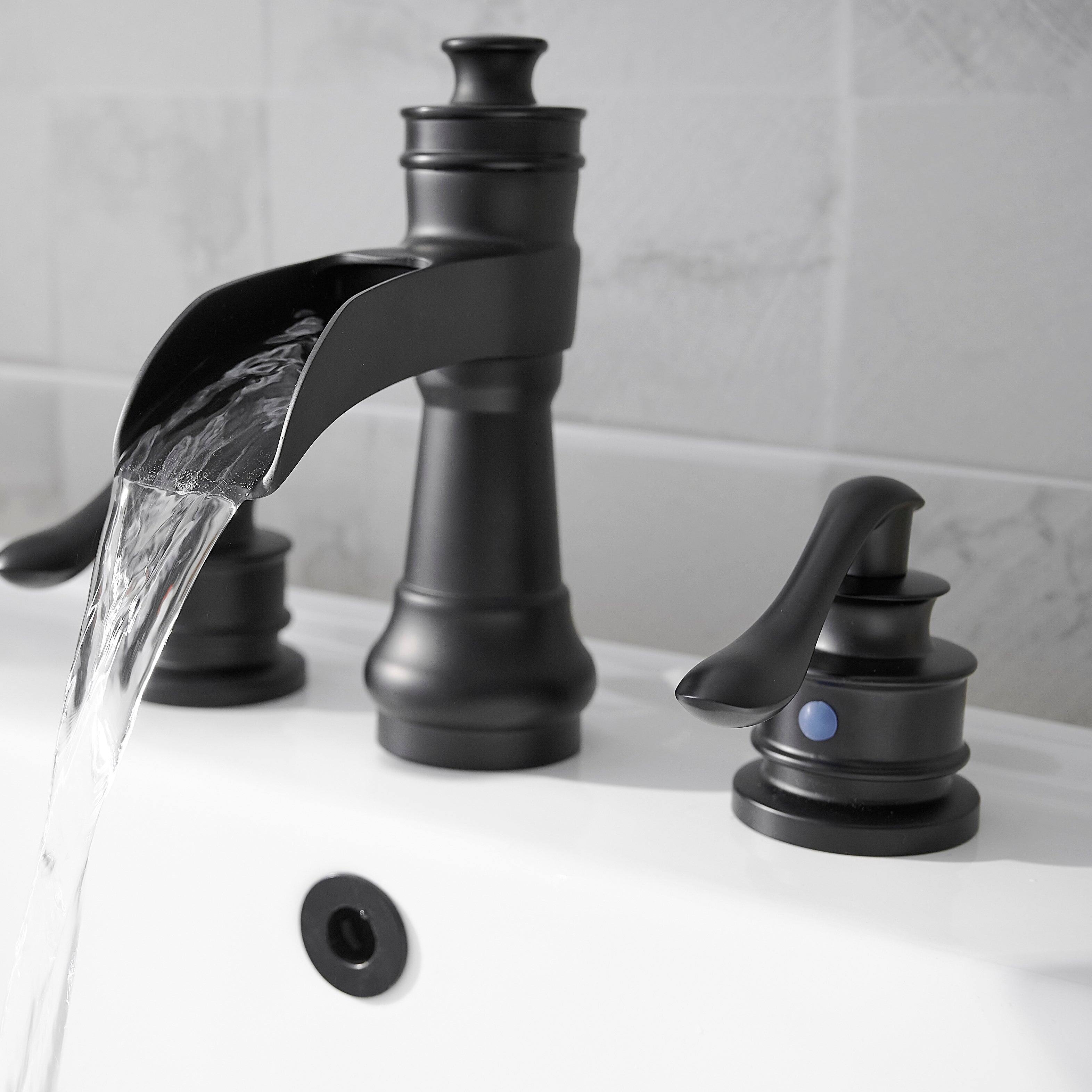 Back. Boyel Living - Waterfall 8 Inch Widespread 2 Handle Bathroom Faucet with Drain Assembly in Matte Black - Matte Black.