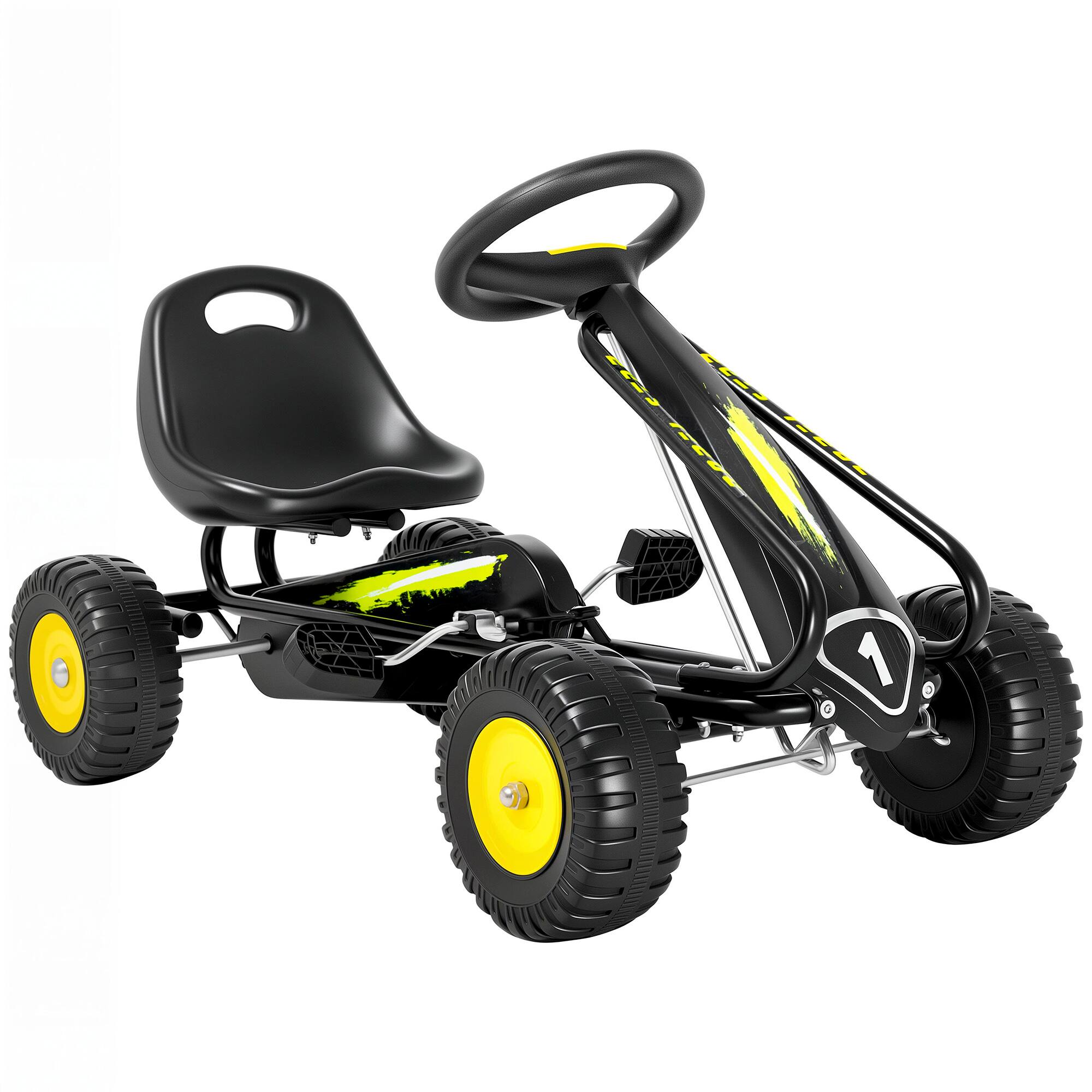 Qaba - Go Kart for Kids with Adjustable Seat, Backrest - Black