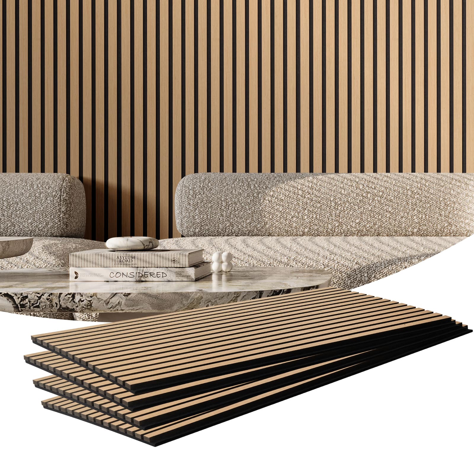 VEVOR - Wood Slat Acoustic Panels, 23.6 x 47.2 inch,MDF Accent Wooden Wall Panels for Modern Interior Wall Decor,Faux Wood Wall - Light Oak
