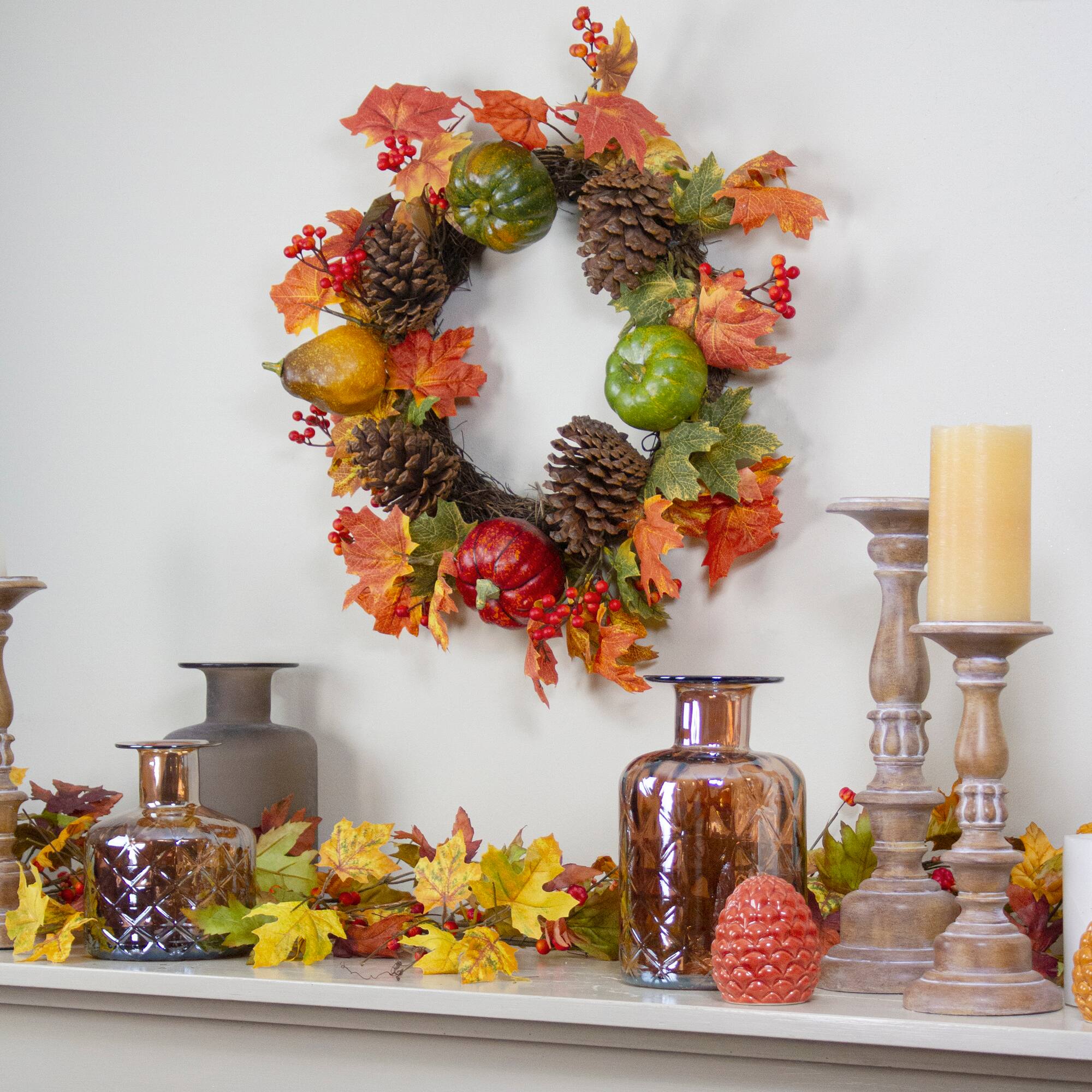 Northlight Maple Leaves, Pinecones and Pumpkins Artificial Fall Harvest ...