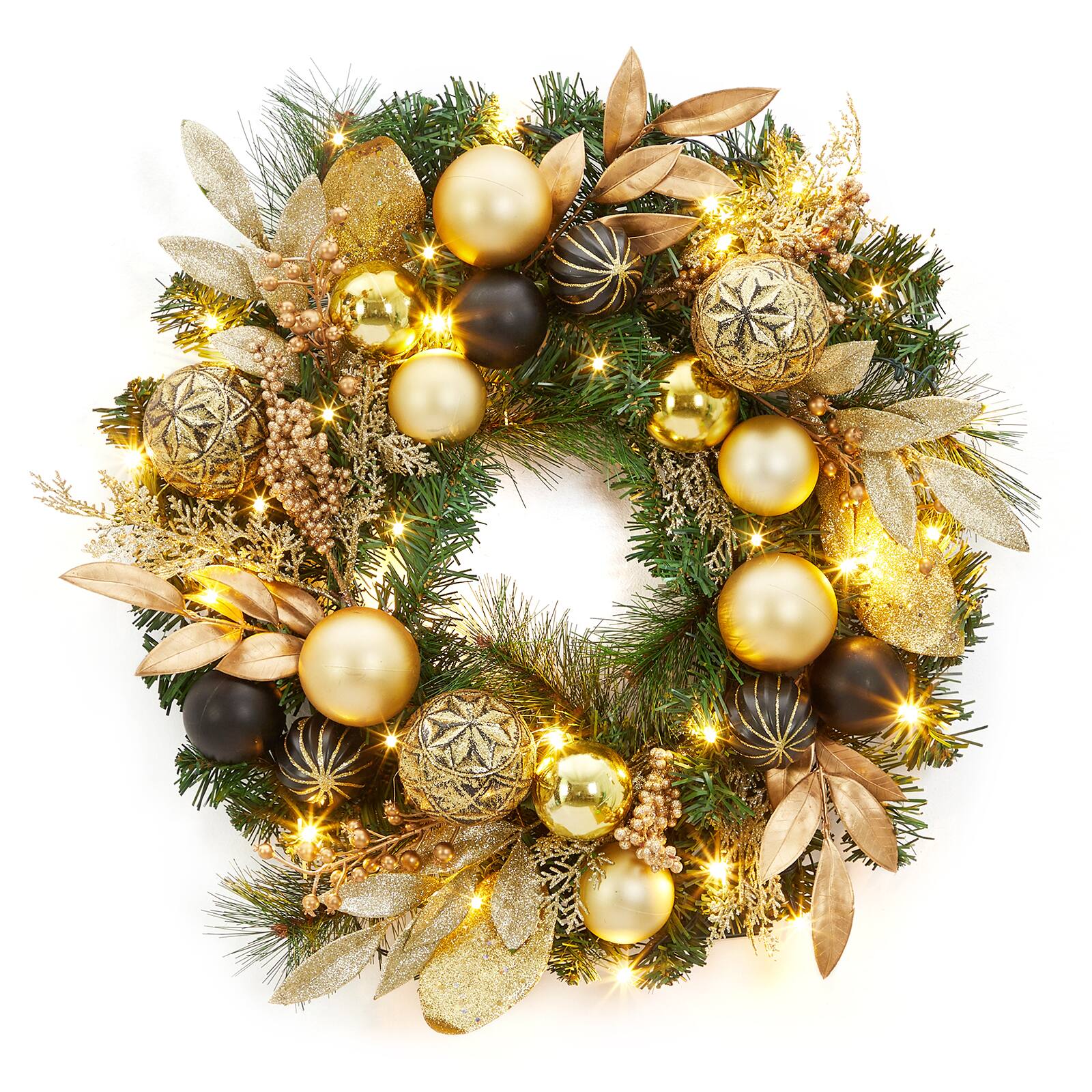 Jojoka - 22 Inch Artificial Christmas Wreath Pre-Lit Lighted Christmas Wreath for Grand Entryway and Entrance Displays - Green