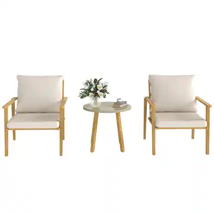 Front. Resenkos - Resenkos 3 Pieces Outdoor Bistro Set, Two Armchairs And A Round Table, Steel, Cream White - Cream White.