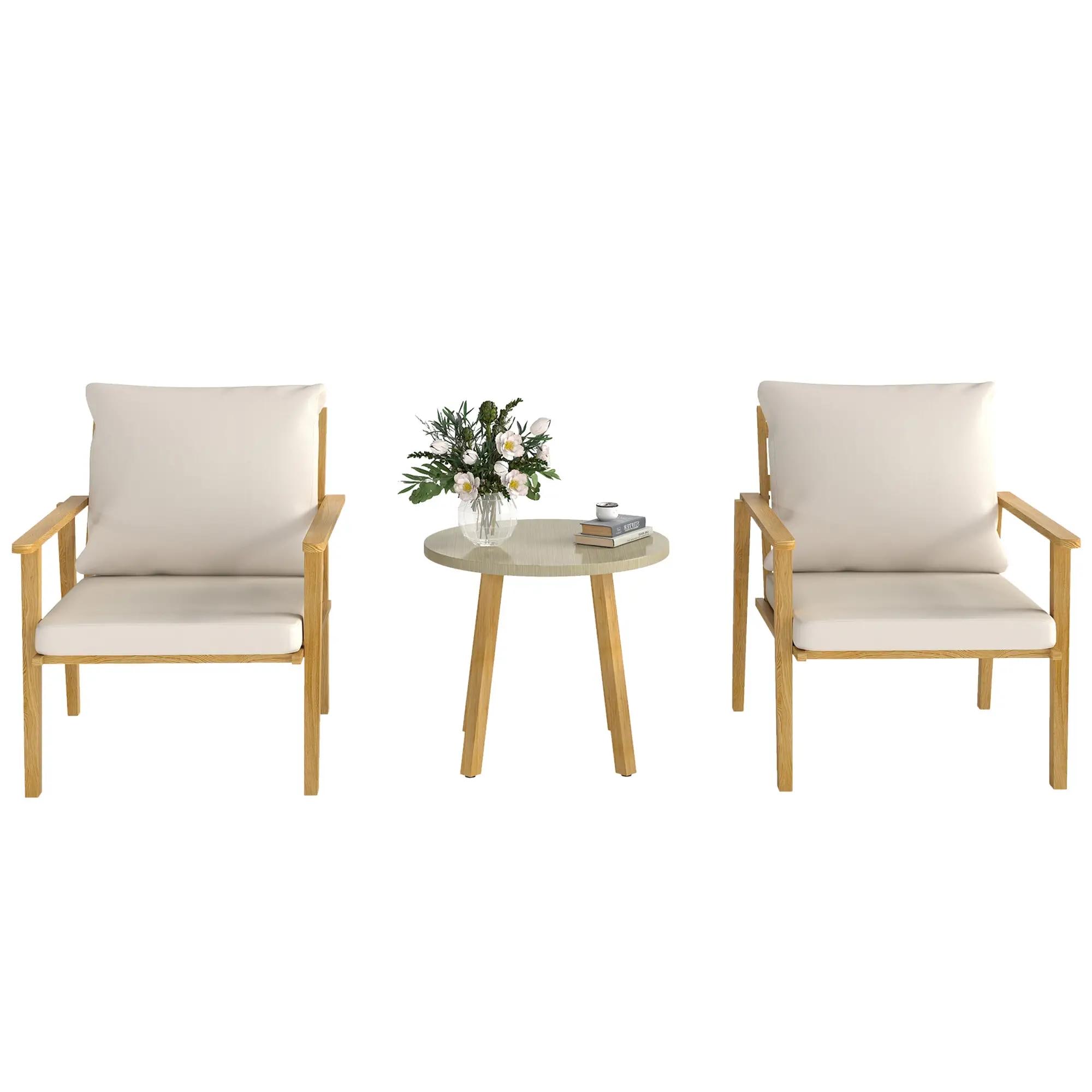 Front. Resenkos - Resenkos 3 Pieces Outdoor Bistro Set, Two Armchairs And A Round Table, Steel, Cream White - Cream White.
