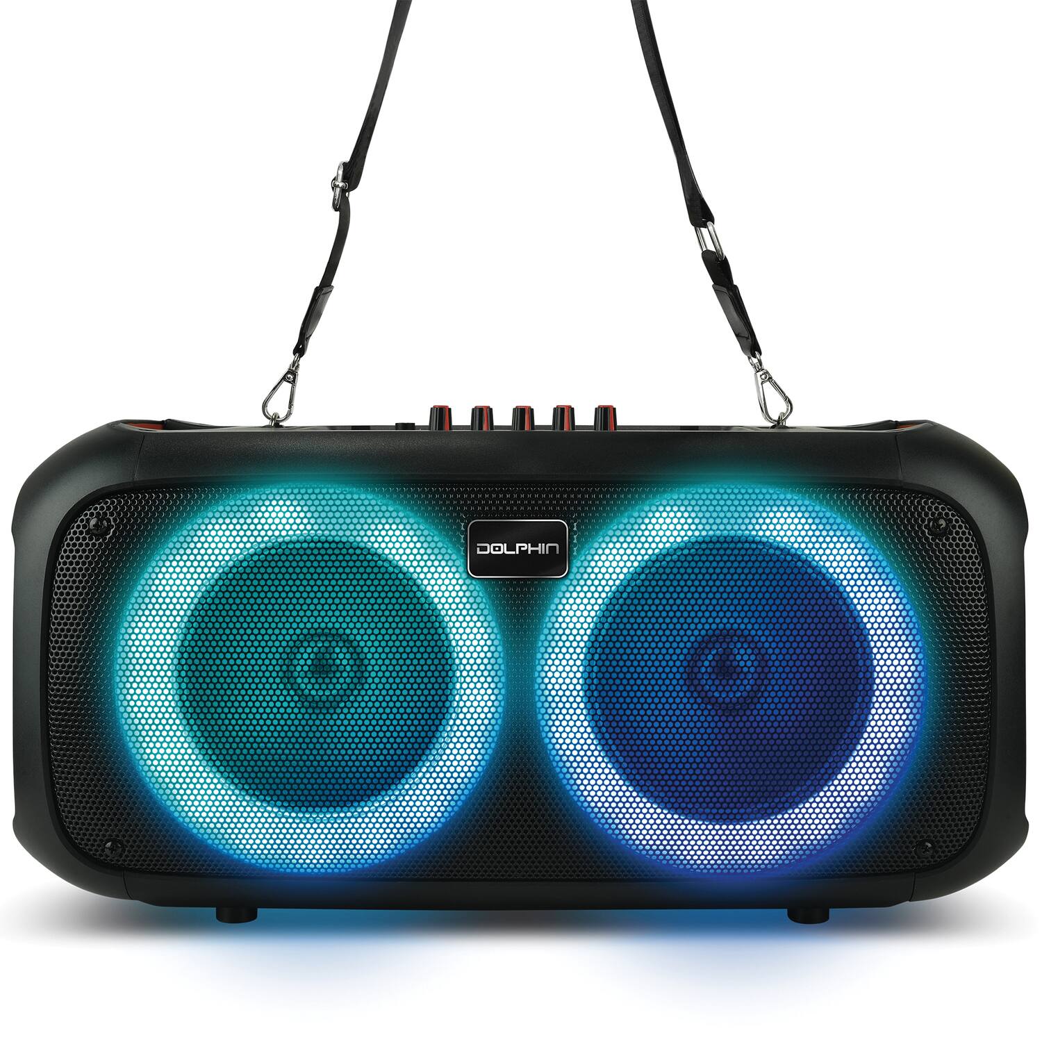 Alt View 4. Dolphin - Dolphin Audio Portable 2,000-watt-peak-power Bluetooth Party Speaker With Lights, Microphone, And Shoulder Strap - Black.