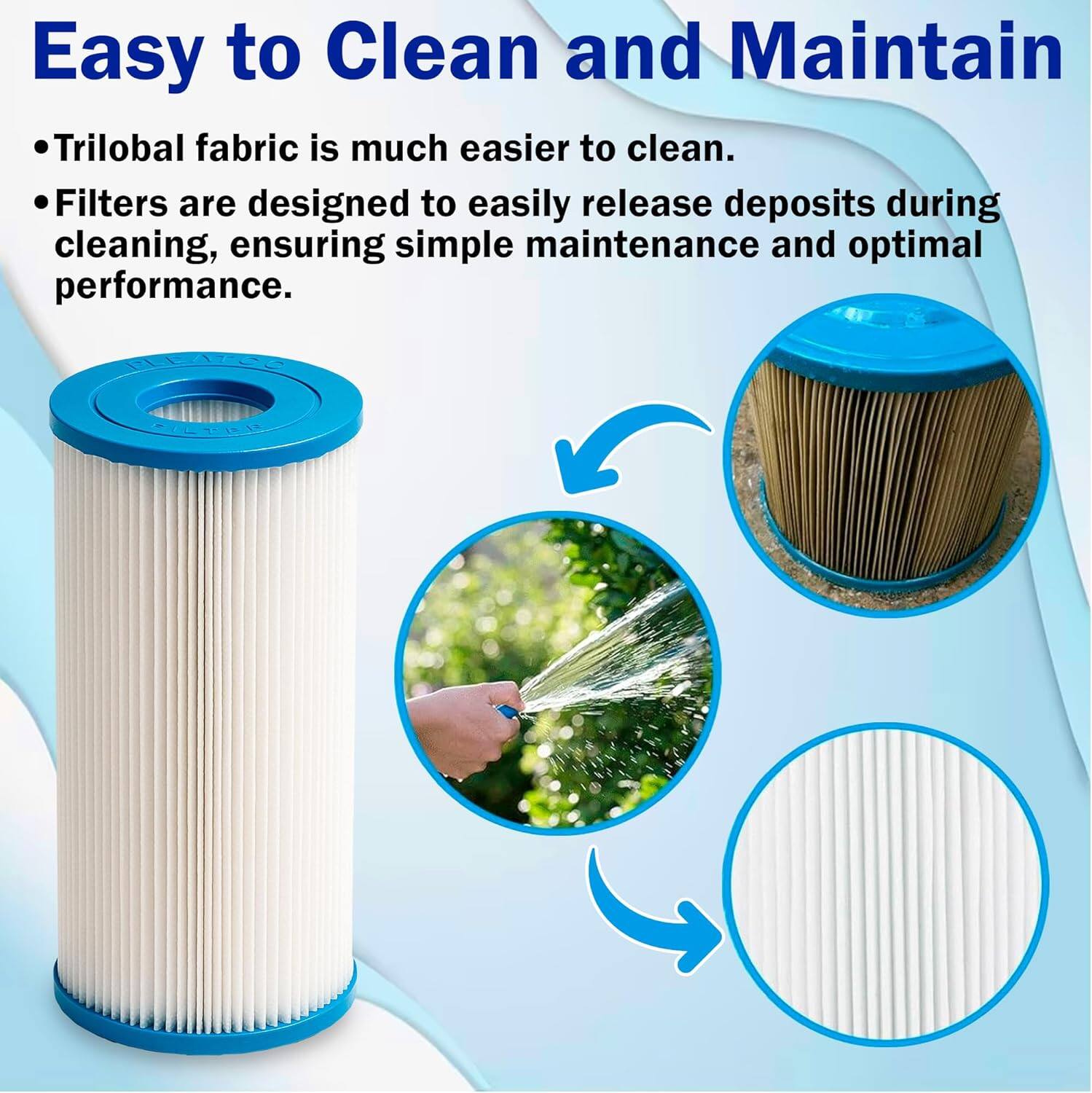 Easy to Clean and Maintain

- Trilobal fabric is much easier to clean.
- Filters are designed to easily release deposits during cleaning, ensuring simple maintenance and optimal performance.