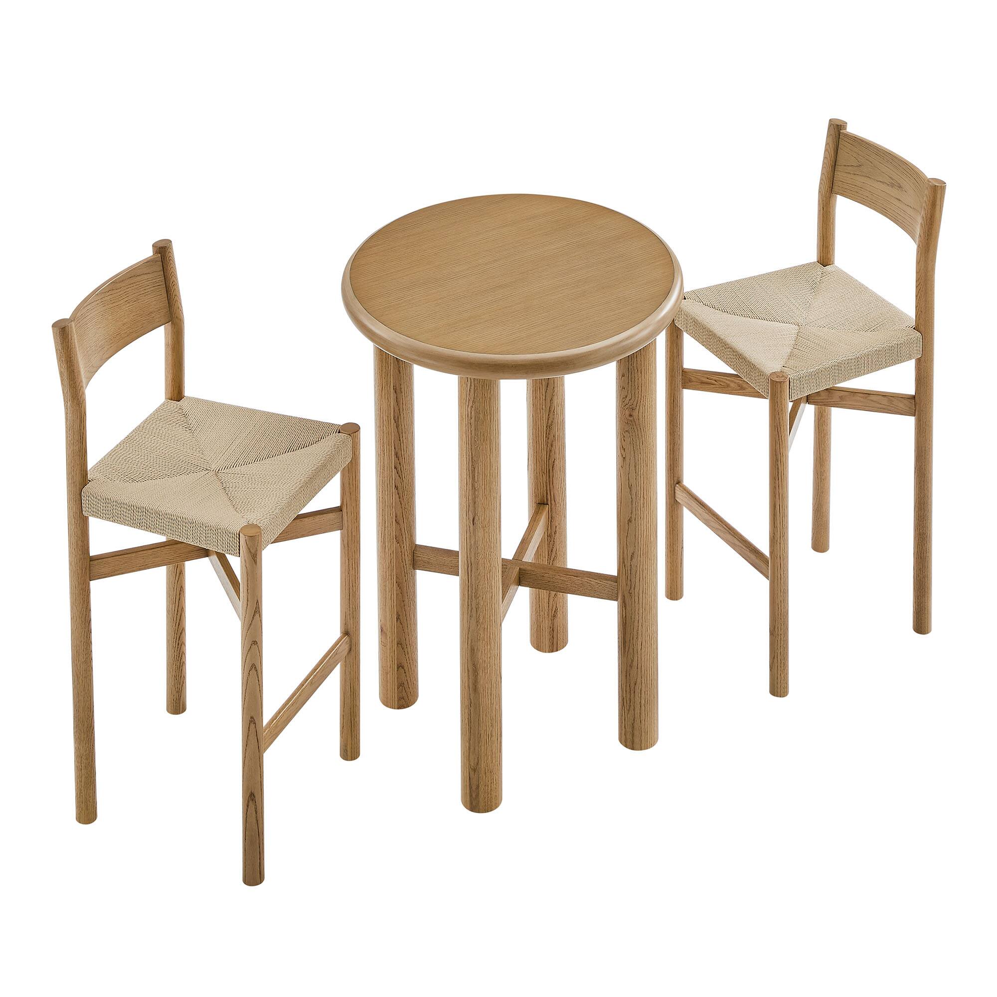 Alt View 3. Modway - Alvia 3-Piece Round Oak Wood Bar Table With Bar Stools Set by Modway - Weathered Oak.