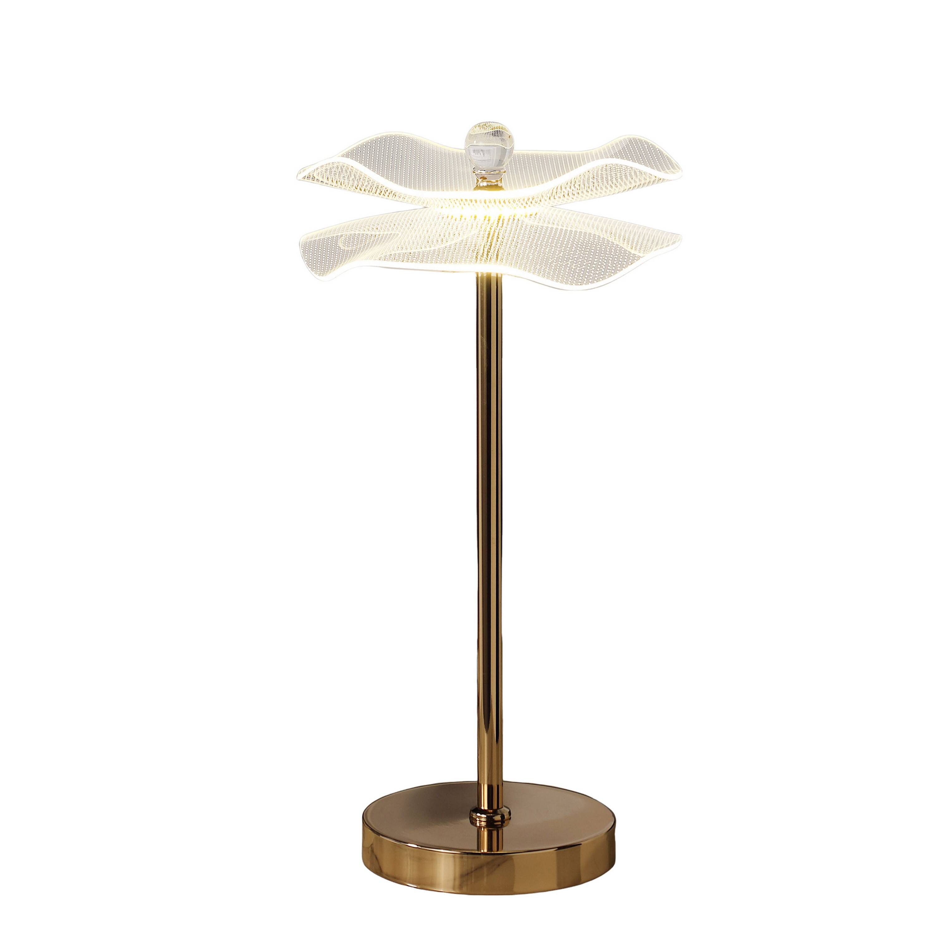 Angle. Manhattan Lane - Accent Table Lamp, LED, Lotus Shape Acrylic, 18 Inch - Copper, Gold.