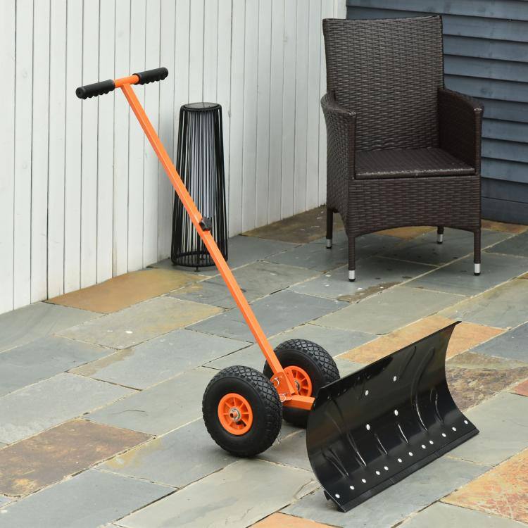 Alt View 2. PULUZ - Snow Shovel, Rolling Pusher with 29 inch Blade, 10 inch Wheels & Angle-Adjustable Handle - Orange.