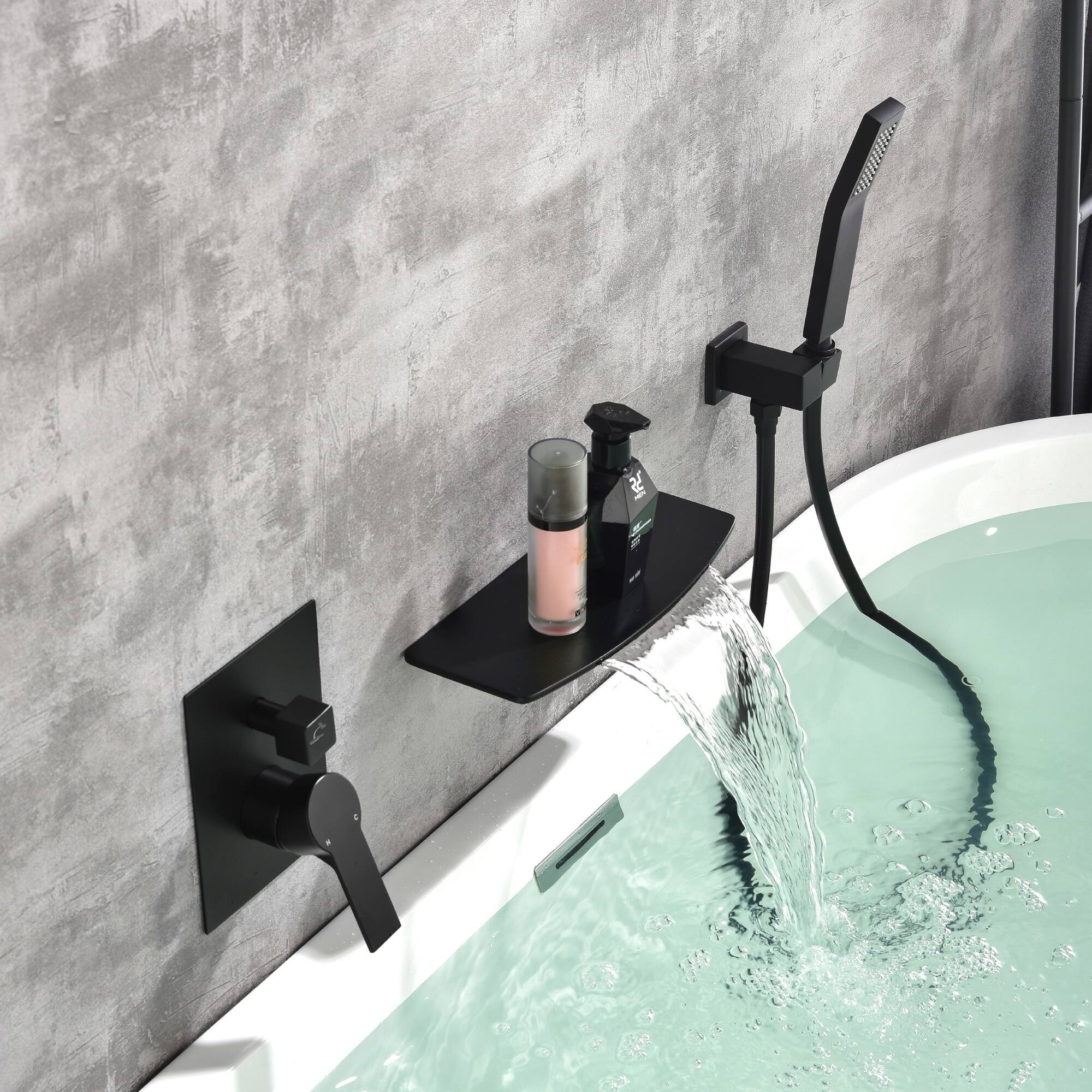 Alt View 2. Boyel Living - Matte Black Wall Mount Bathtub Faucet Brass SUS304 2-Function Valve Handheld 60-Inch PVC Hose cUPC - Black.