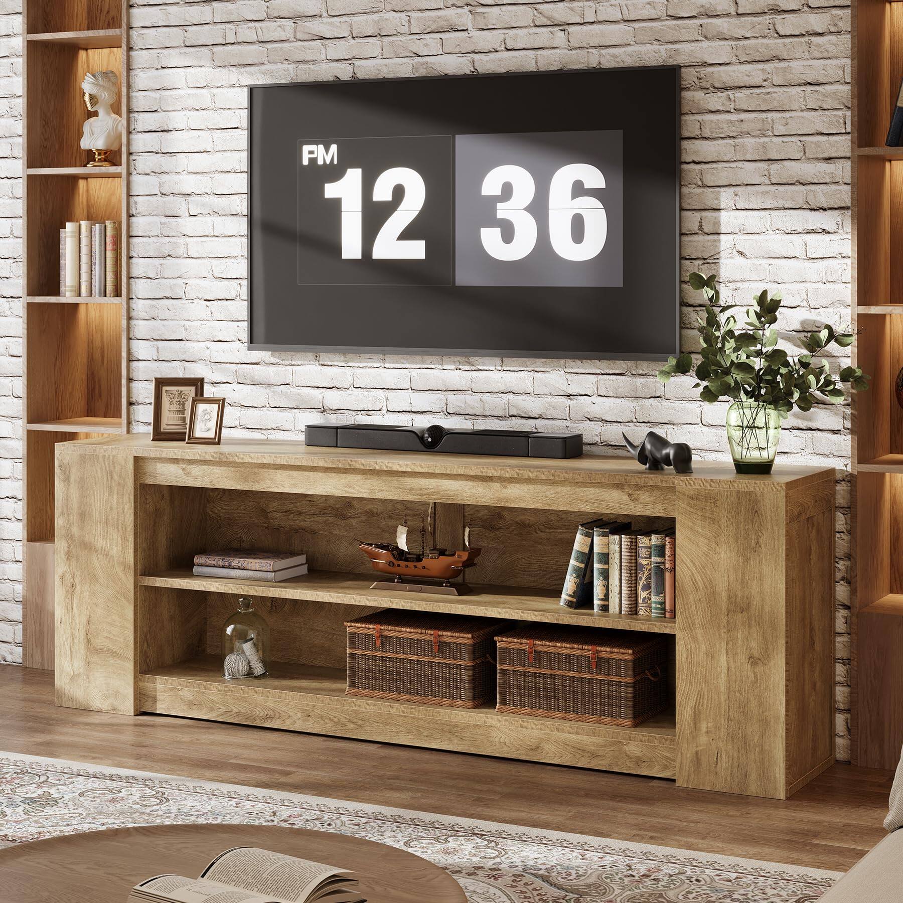 Back. Tribesigns - 78" Long TV Stand with LED Light, Farmhouse Media Console Table - Brown.