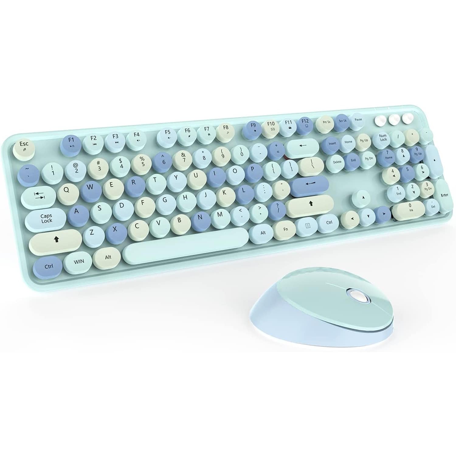PARKER SLATER - Wireless keyboard and mouse combo with full-size retro round keys, 2.4GHz connection, optical mouse - Blue
