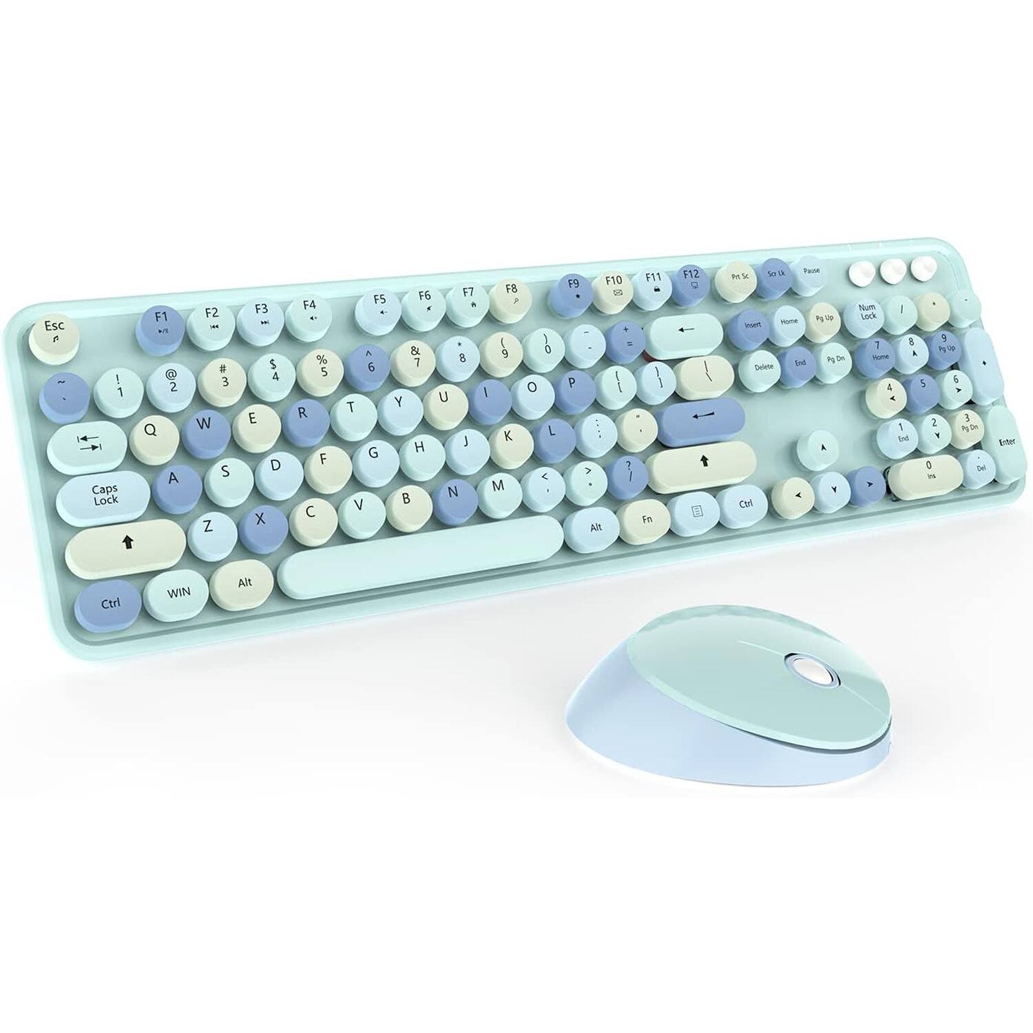 PARKER SLATER - Wireless keyboard and mouse combo with full-size retro round keys, 2.4GHz connection, optical mouse - Blue