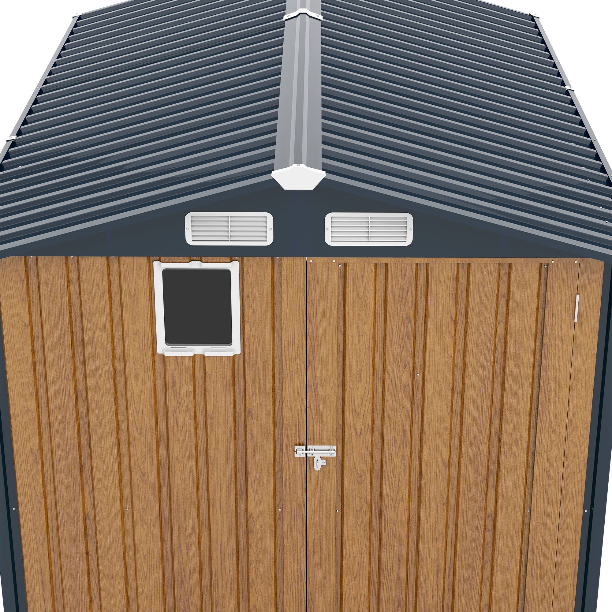Alt View 7. Mondawe - 6x8FT Outdoor Steel Storage Shed with Clear Window and Lockable Doors - Brown.