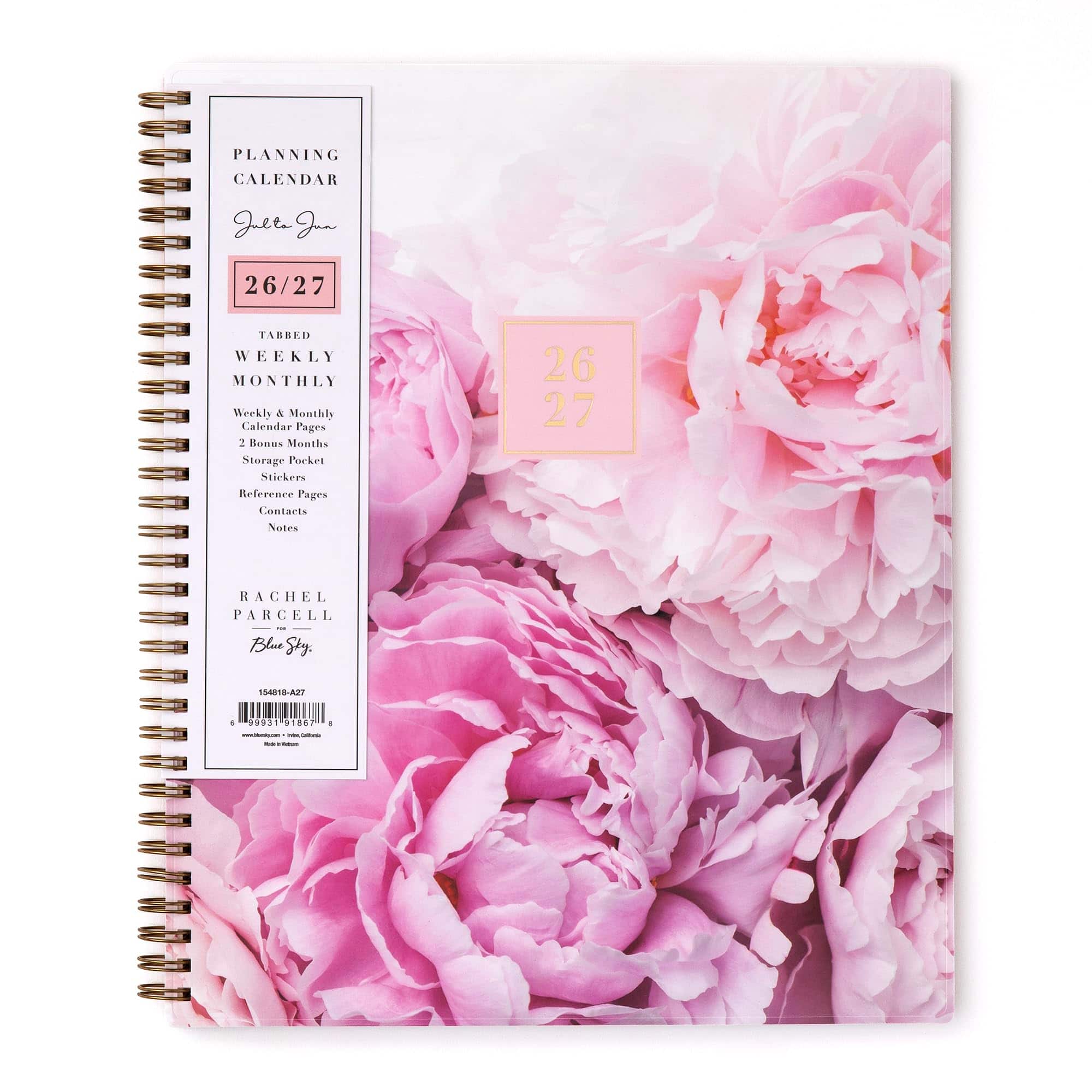 Blue Sky - 2026-2027 Weekly & Monthly Academic Planner, 8.5"x11", Peony