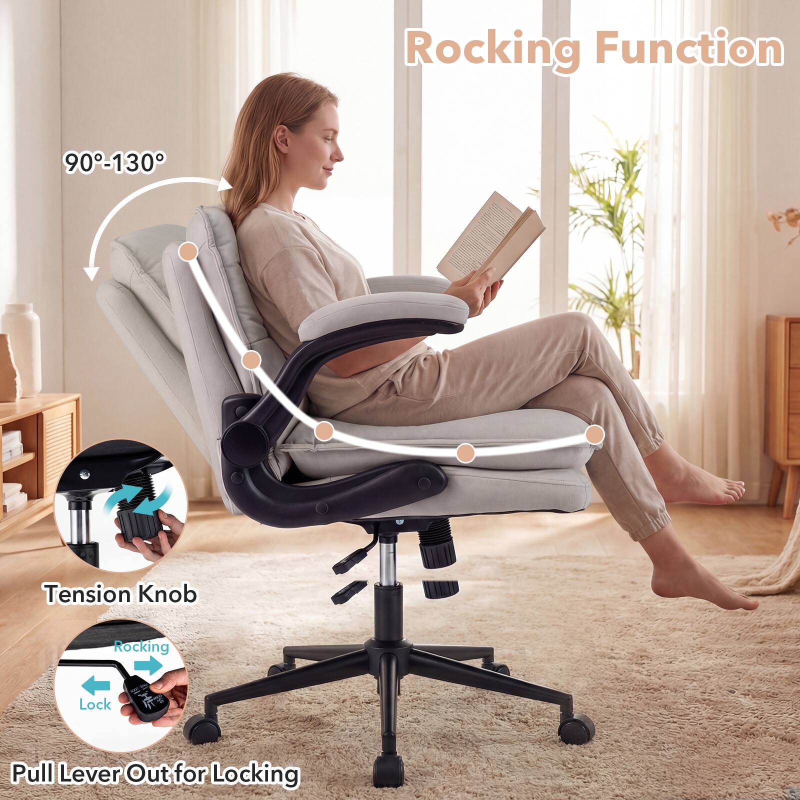 Rocking Function  
90°-130°  
Tension Knob  
Rocking Lock  
Pull Lever Out for Locking