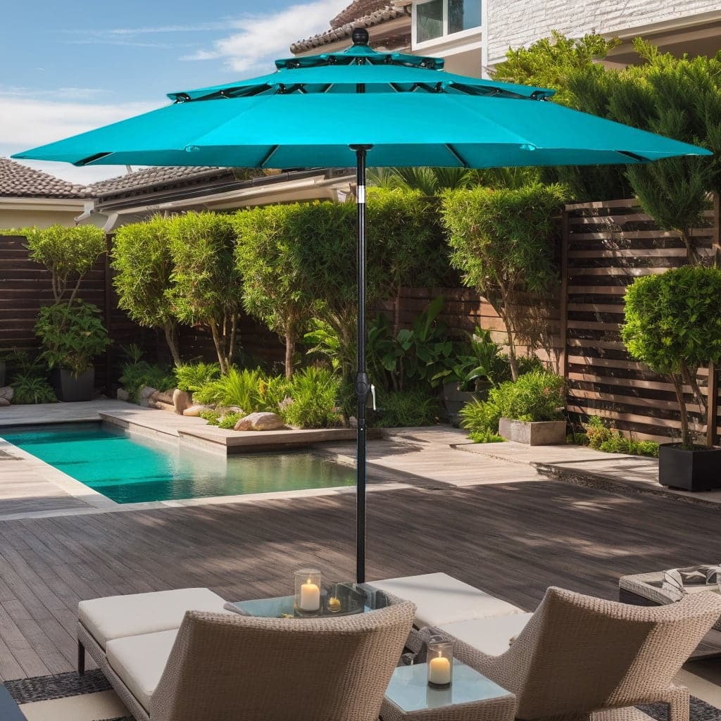 Kadyn - 10ft 3 Tier Patio Umbrella Aluminum Sunshade Shelter Double Vented without Base Turquoise Outdoor Table Umbrella Yard Um - Blue