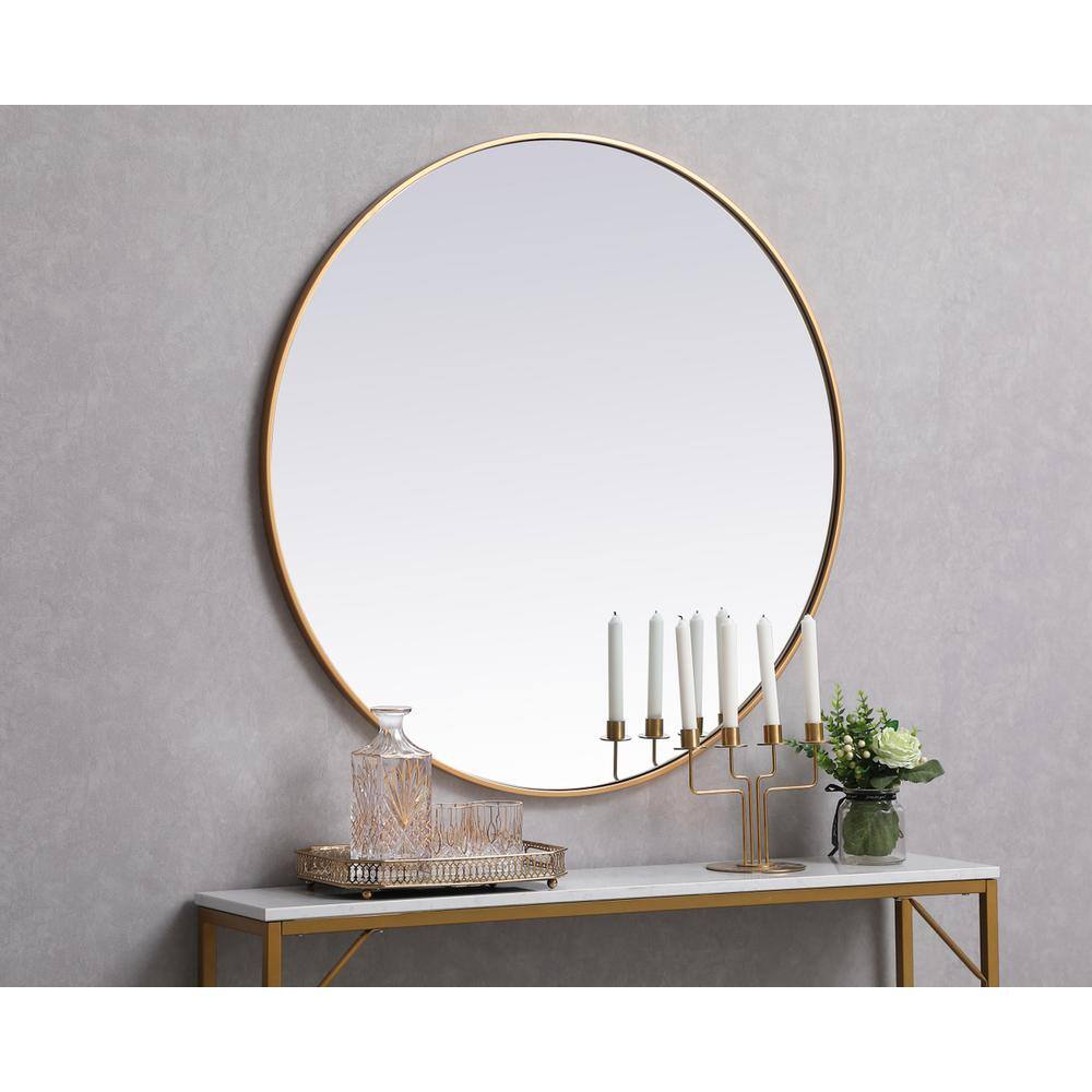Alt View 1. Elegant Decor - Metal frame round mirror 39 inch in Brass - Brass.