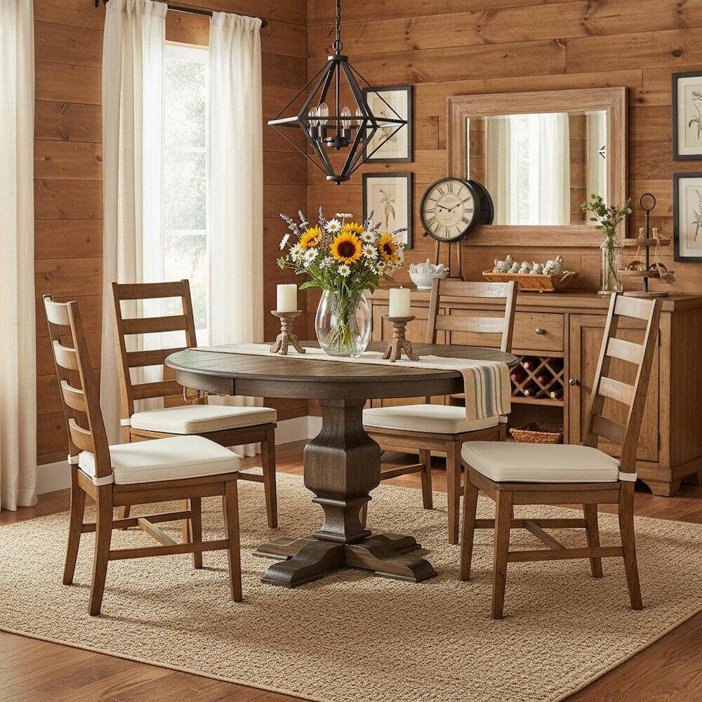 Alt View 5. FurniFact - Rustic Round Kitchen Table - Multi-Color.