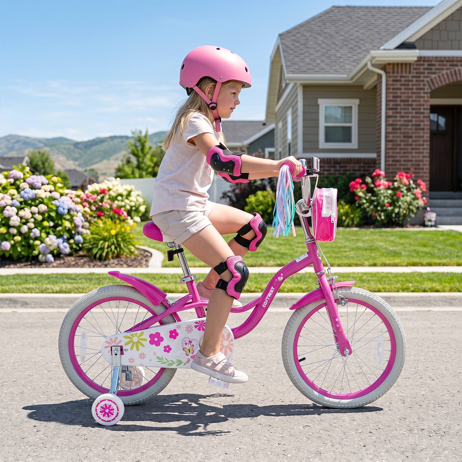 Alt View 1. Costway - Costway 18 Inches Girls Bike with Front Bag, Children Training Bicycle for 4-8 Years Old - Pink.