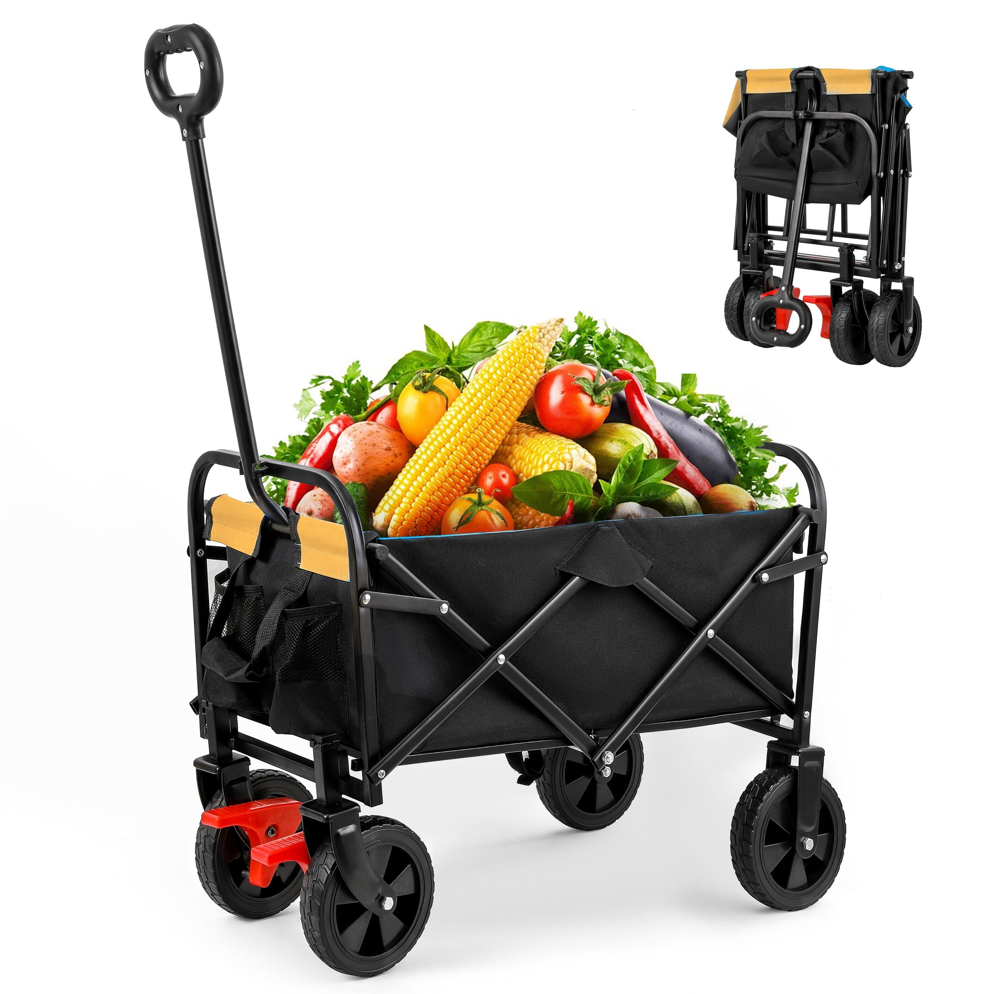 Front. APRILSOUL - Mini Folding Wagon Garden Shopping Beach Cart brake orange black - Black+Orange.