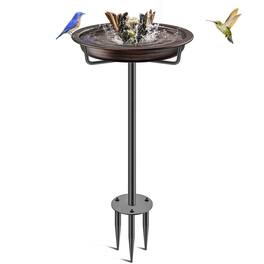 Dazzed Corner - Detachable Bird Bath Bowl Spa & Birdfeeder Freestanding with Metal Stake Stand - Retro Brown