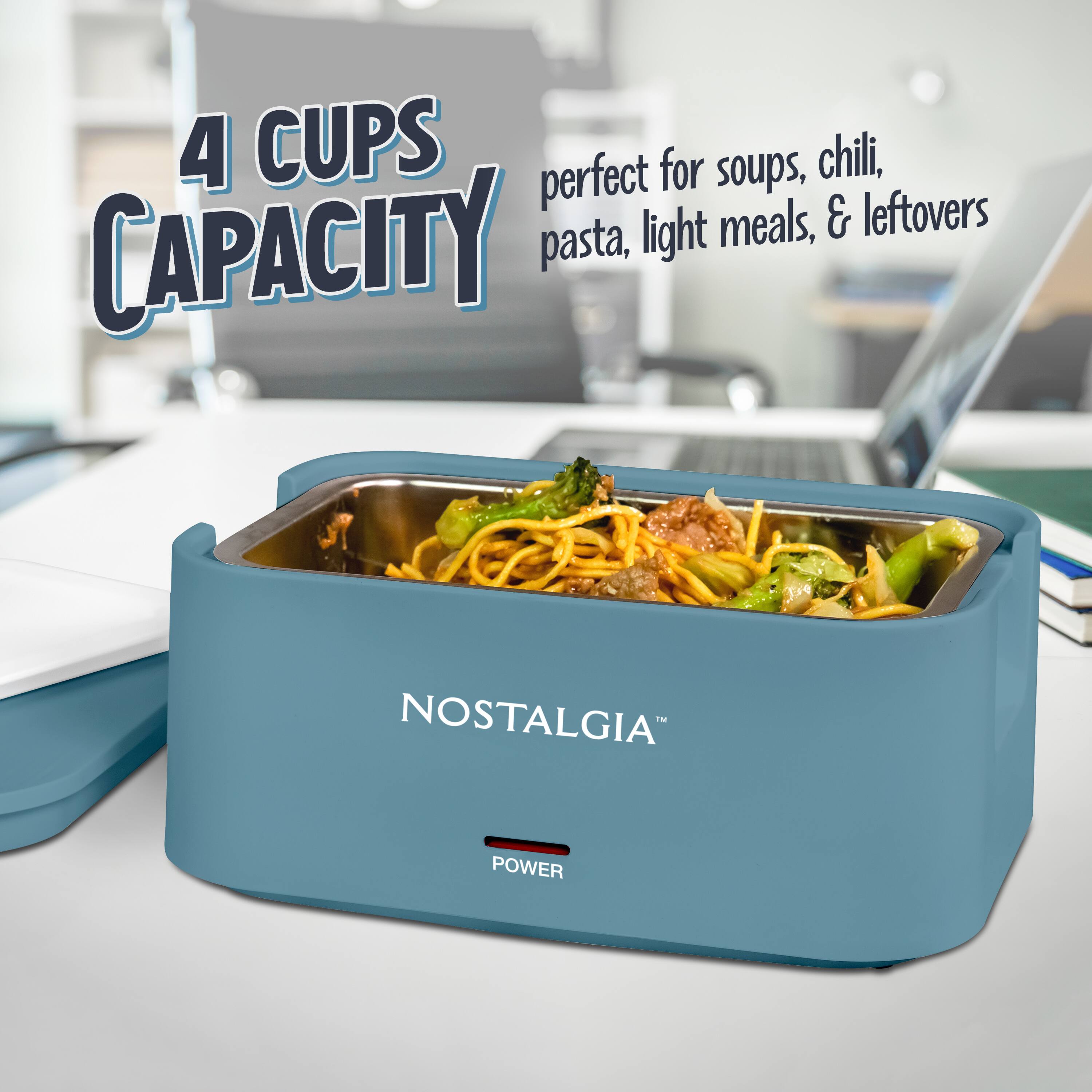 4 CUPS CAPACITY  
perfect for soups, chili, pasta, light meals, & leftovers  
NOSTALGIA POWER