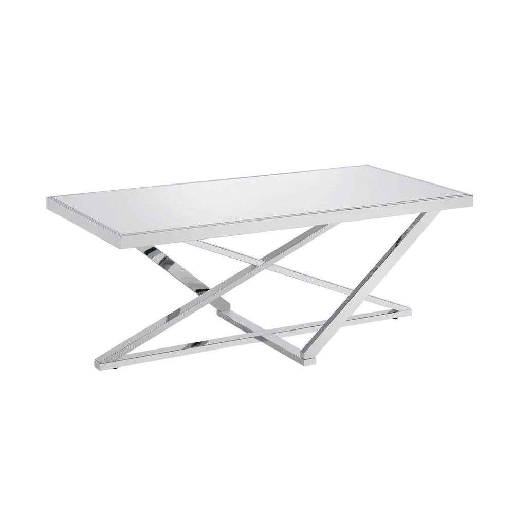 Front. Furniture of America - Ludington Contemporary Metal Coffee Table in Chrome - Silver.