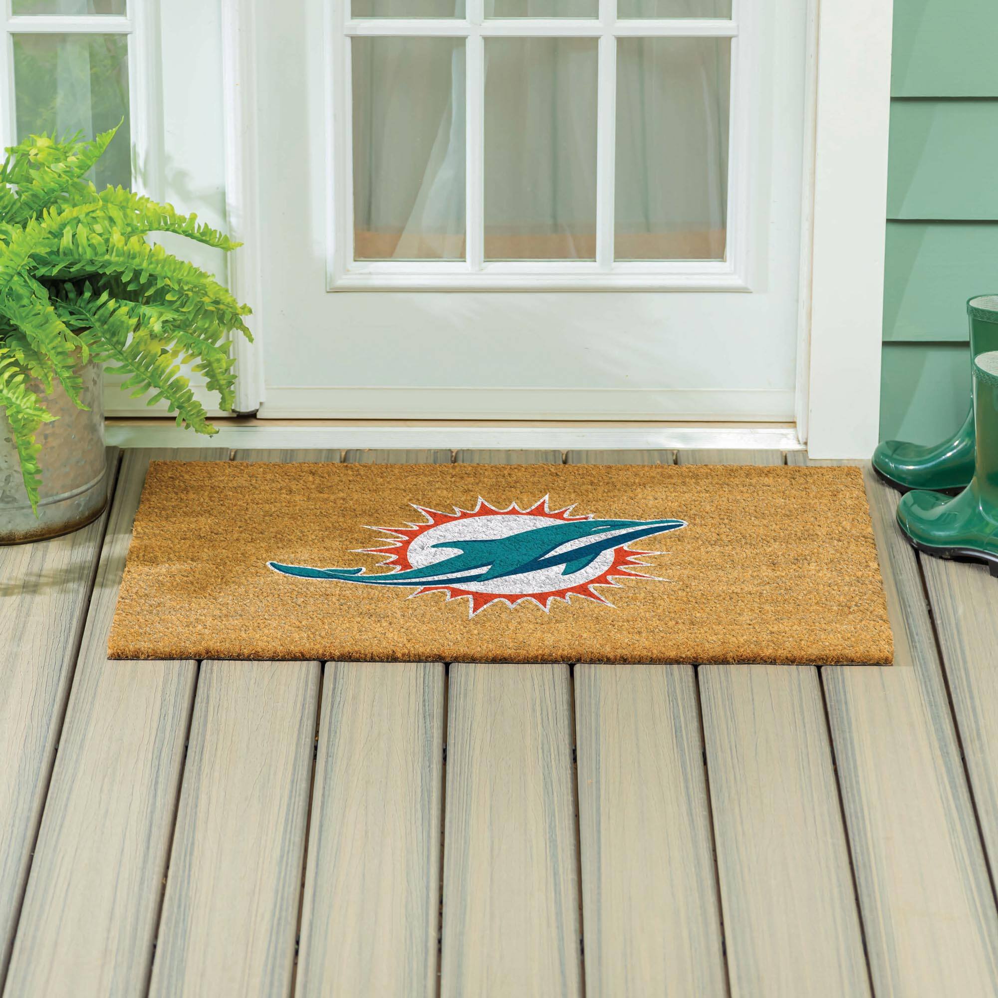 Alt View 3. Evergreen Enterprises - Miami Dolphins 24" x 36" Outdoor Team Logo Coir Mat - Brown.