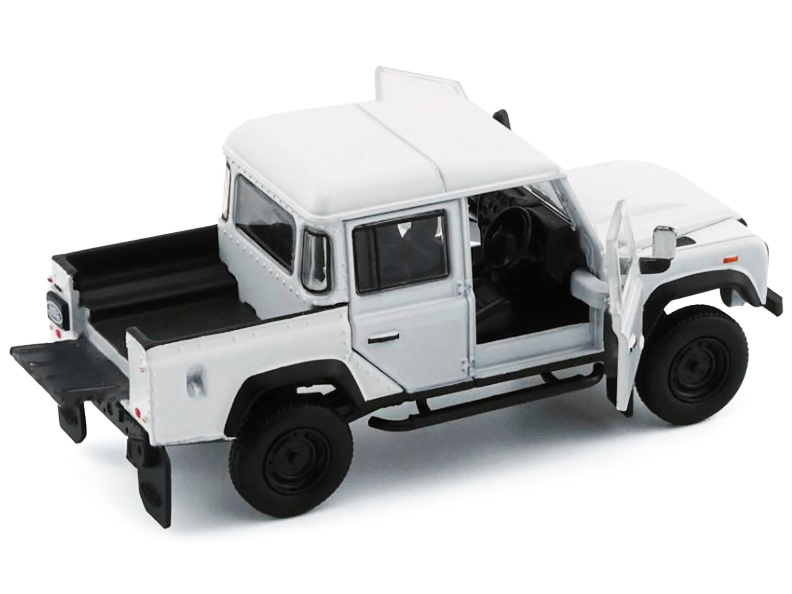 Angle. BM Creations - Land Rover Defender 110 Pickup Truck White with Extra Wheels 1/64 Diecast Model Car by BM Creations - White.
