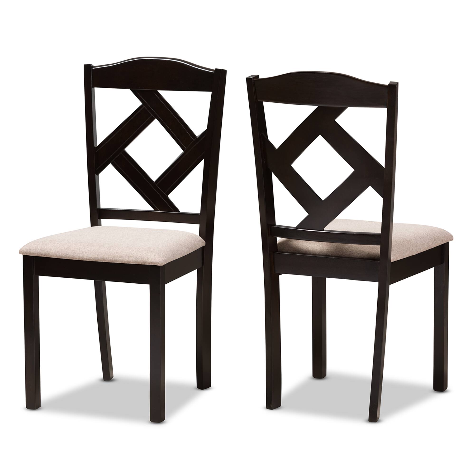 Front. Baxton Studio - Set of 2 Ruth Modern and Contemporary Fabric Upholstered and Finished Dining Chairs - Beige/Dark Brown.
