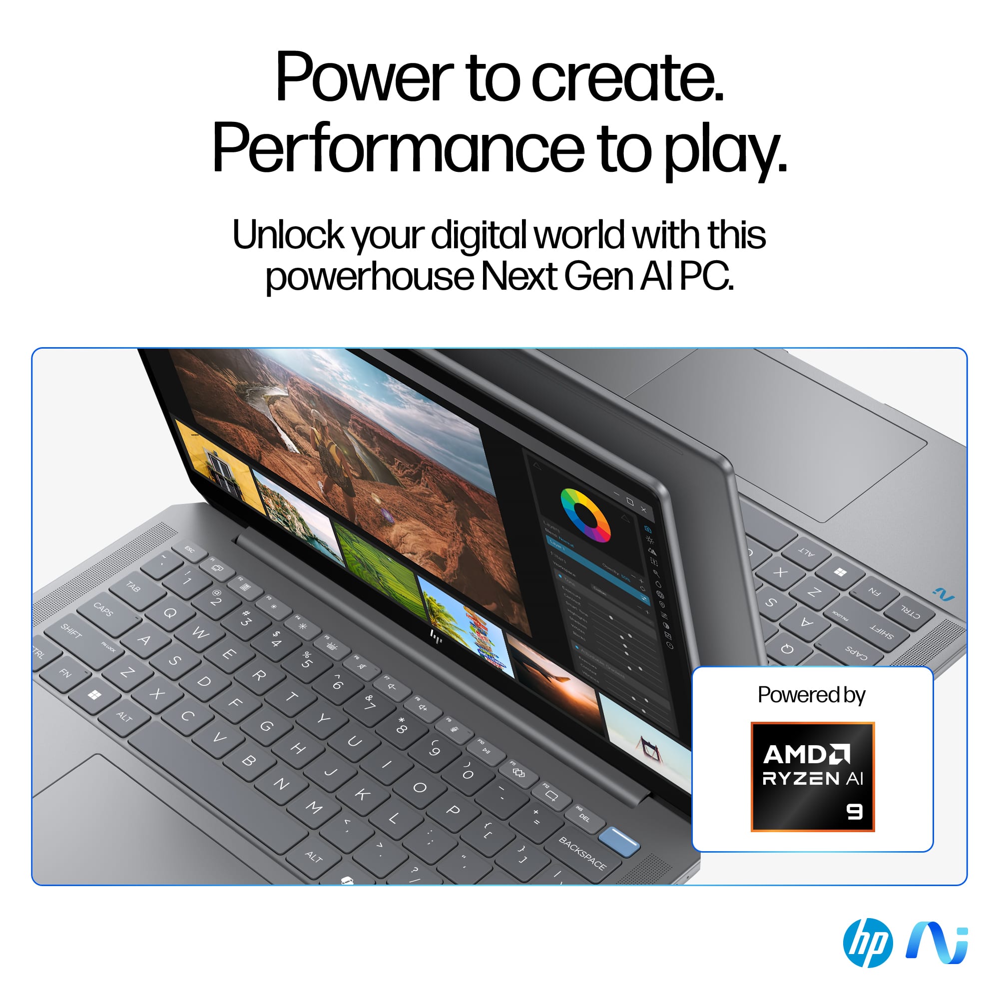 Power to create. Performance to play. Unlock your digital world with this powerhouse Next Gen AMD Ryzen 9 HP laptop.