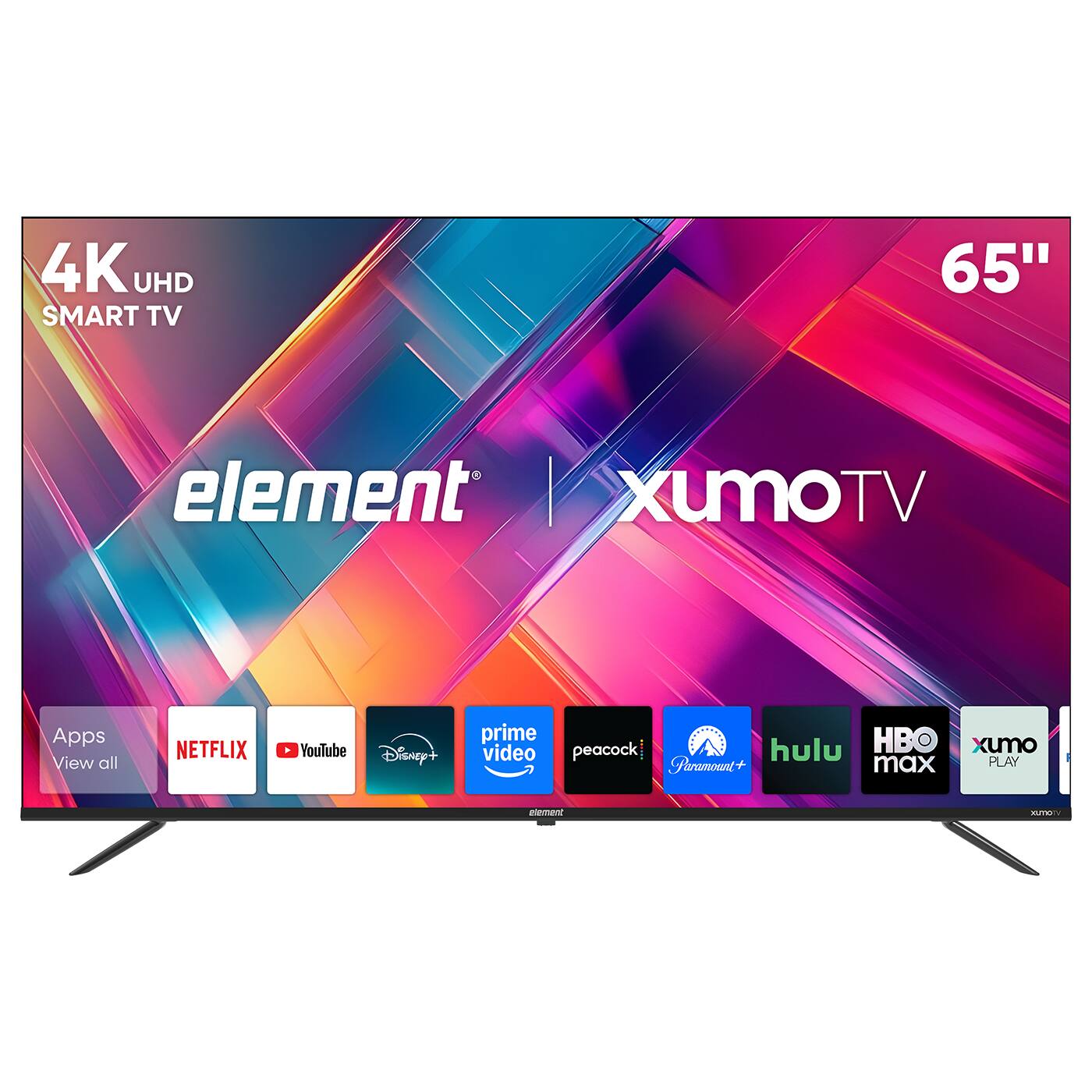 4K UHD SMART TV 65" element XumoTV Apps View all NETFLIX YouTube Disney+ prime video peacock Paramount+ hulu HBO max Xumo PLAY