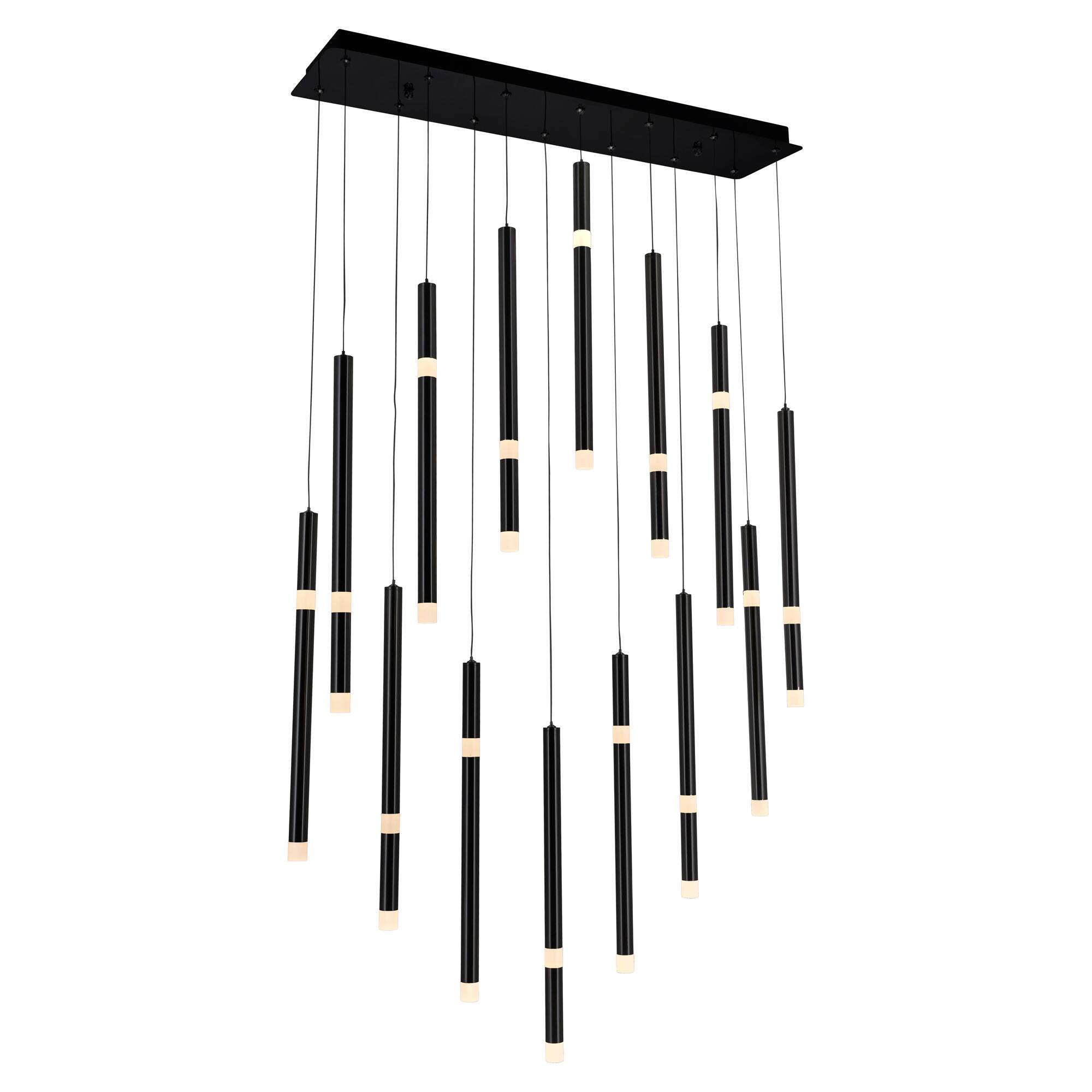 Angle. CWI Lighting - Flute 14 Light LED Chandelier With Black Finish - Black.