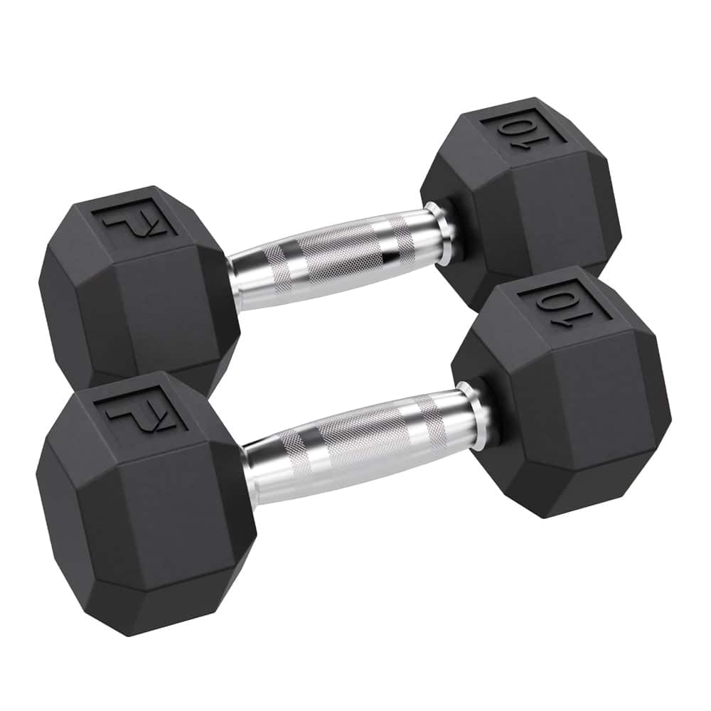 Power Systems - 10 lb Rubber Hex Dumbbells, Pair of Dumbbells w/Ergonomic Grip & Hexagonal Dead Design - Black