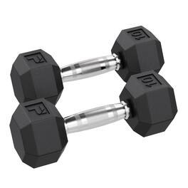 Power Systems - 10 lb Rubber Hex Dumbbells, Pair of Dumbbells w/Ergonomic Grip & Hexagonal Dead Design - Black