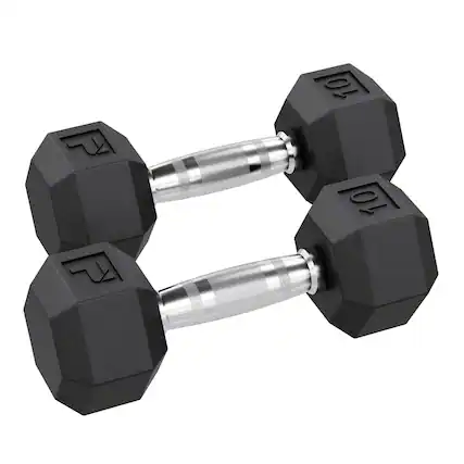Front. Power Systems - 10 lb Rubber Hex Dumbbells, Pair of Dumbbells w/Ergonomic Grip & Hexagonal Dead Design - Black.