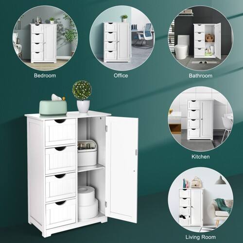 Alt View 7. Winado - 4 Drawers Dresser Wooden Storage Floor Cabinet Storage Organizer Freestanding Single Door Sideboard for Bathroom Kitchen - W.