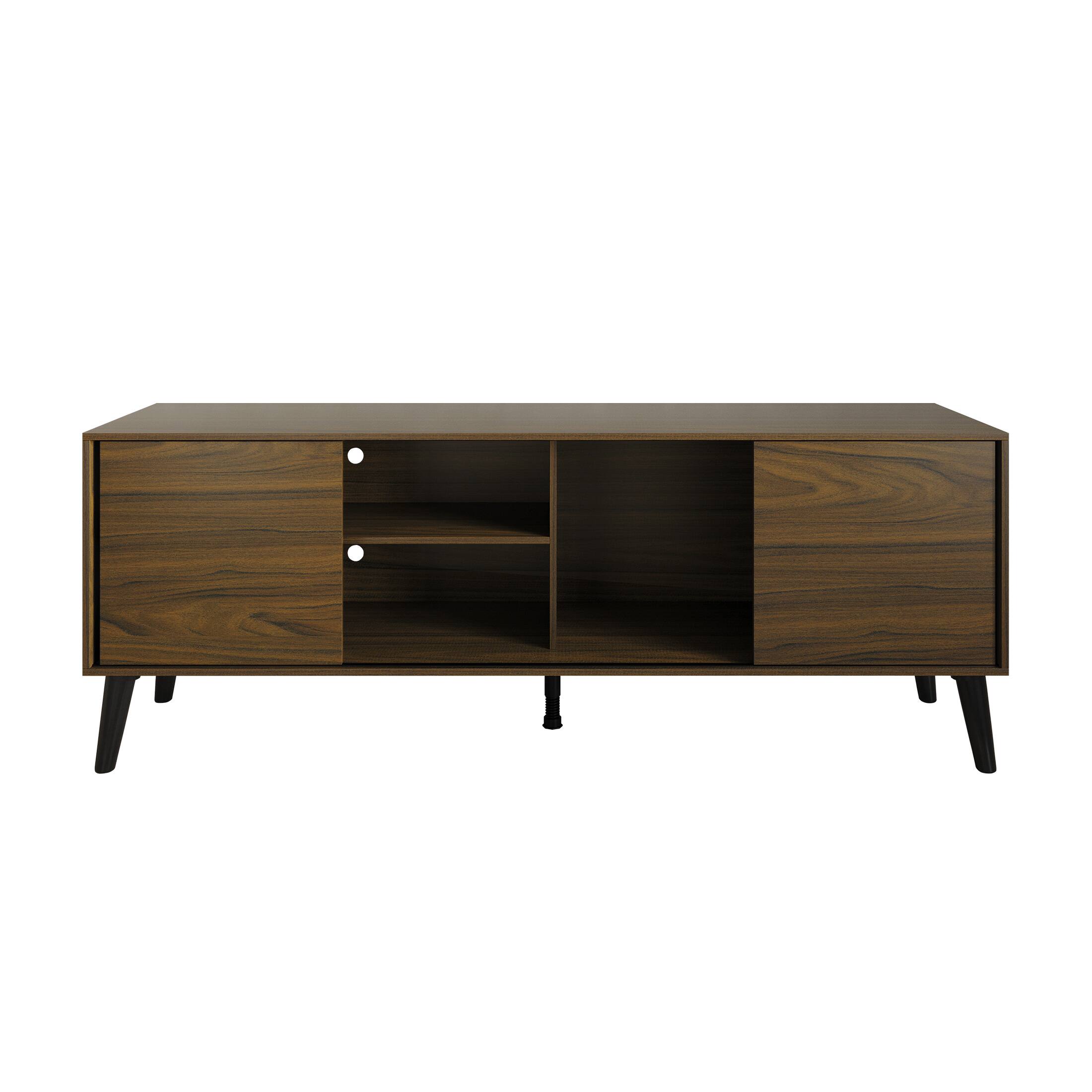 Alt View 4. ChaletPosh - Modern Minimalist TV Console in Wood Finish with Sliding Doors, Brown - Brown.