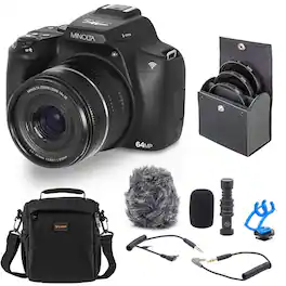 Bundle - Minolta - MNB10Z 64MP Digital Camera, Black, with Shotgun Microphone, 49mm Filter Kit and Shoulder Bag
