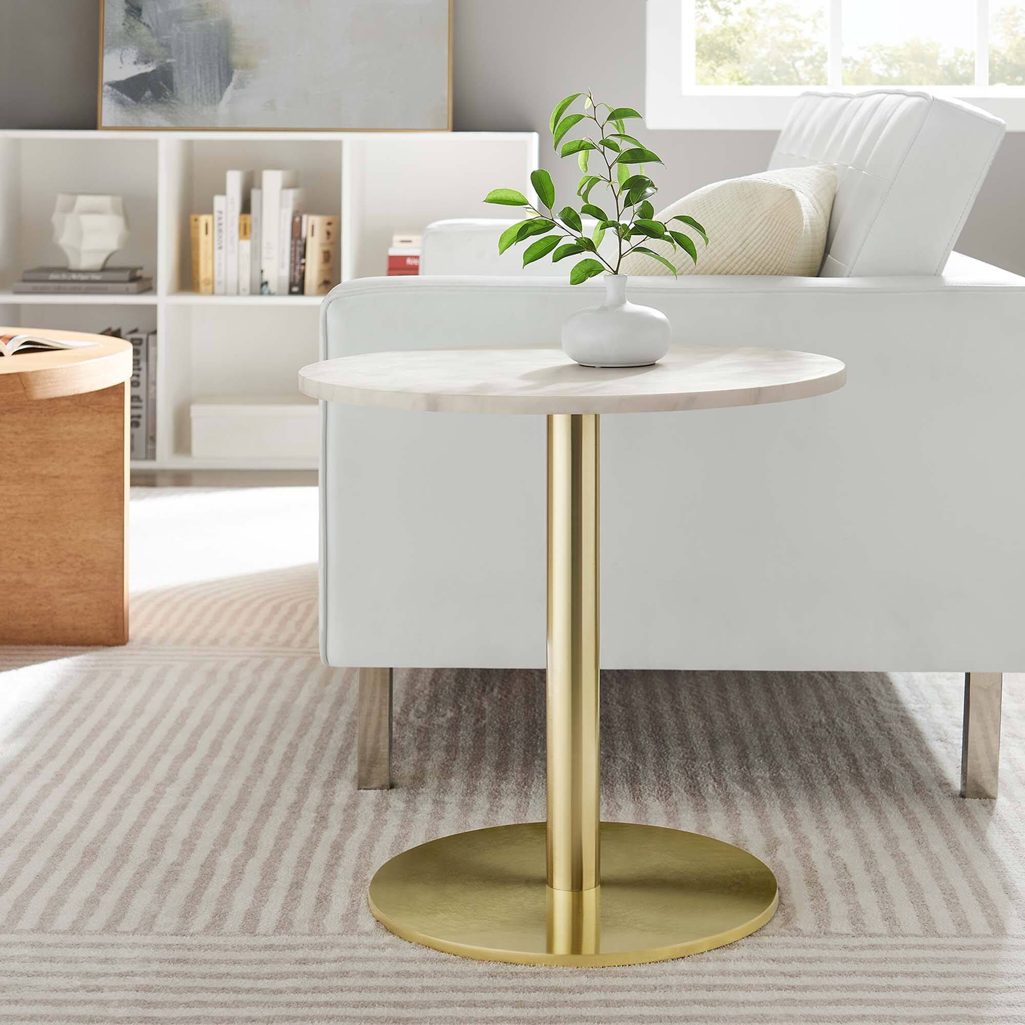Front. Modway - Viva Round White Marble Side Table by Modway - Brass White.