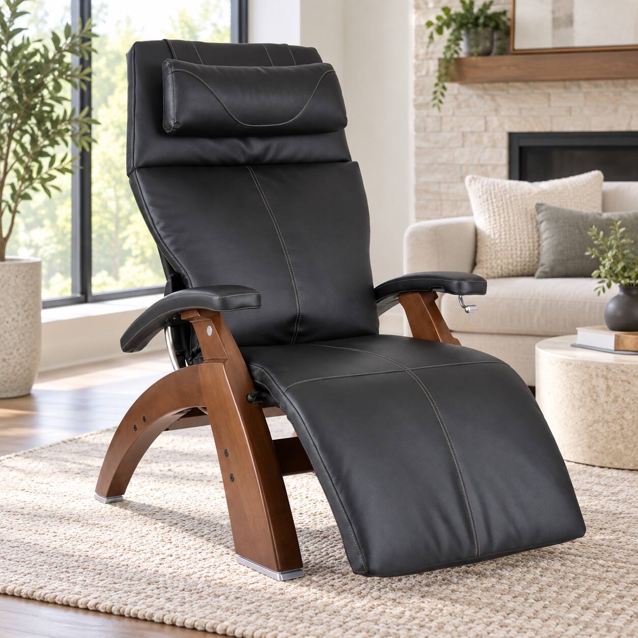 Alt View 7. Human Touch - Human Touch Perfect Chair PC-420 Classic Manual Plus Zero Gravity Chair Recliner with Solid Wood Base - Walnut / Black SofHyde / Comfort.