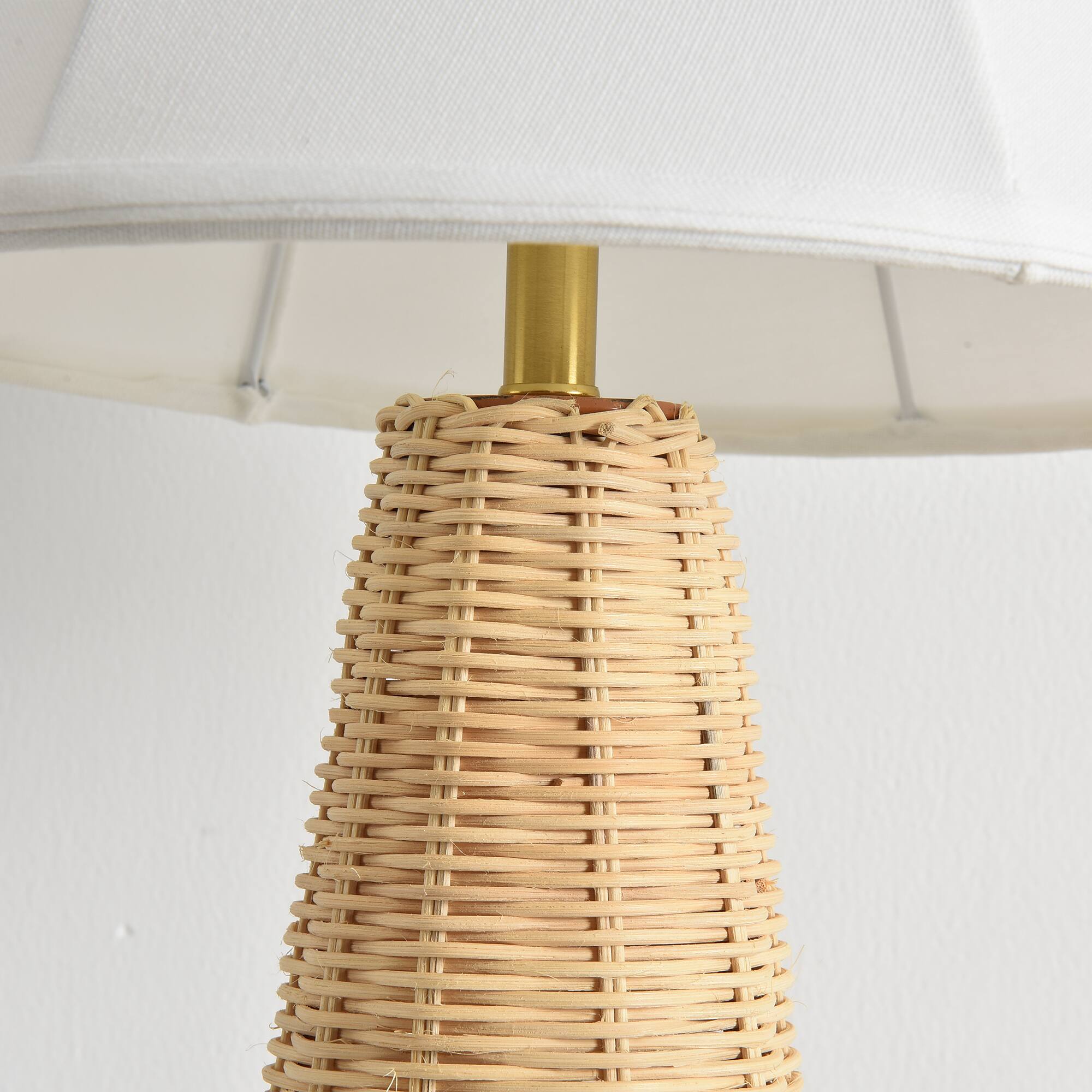 Alt View 4. Parrot Uncle - 13 Inch Wicker Table Lamp Set of 2 with Fabric Shade Nightstand Lamp for Bedroom - White.