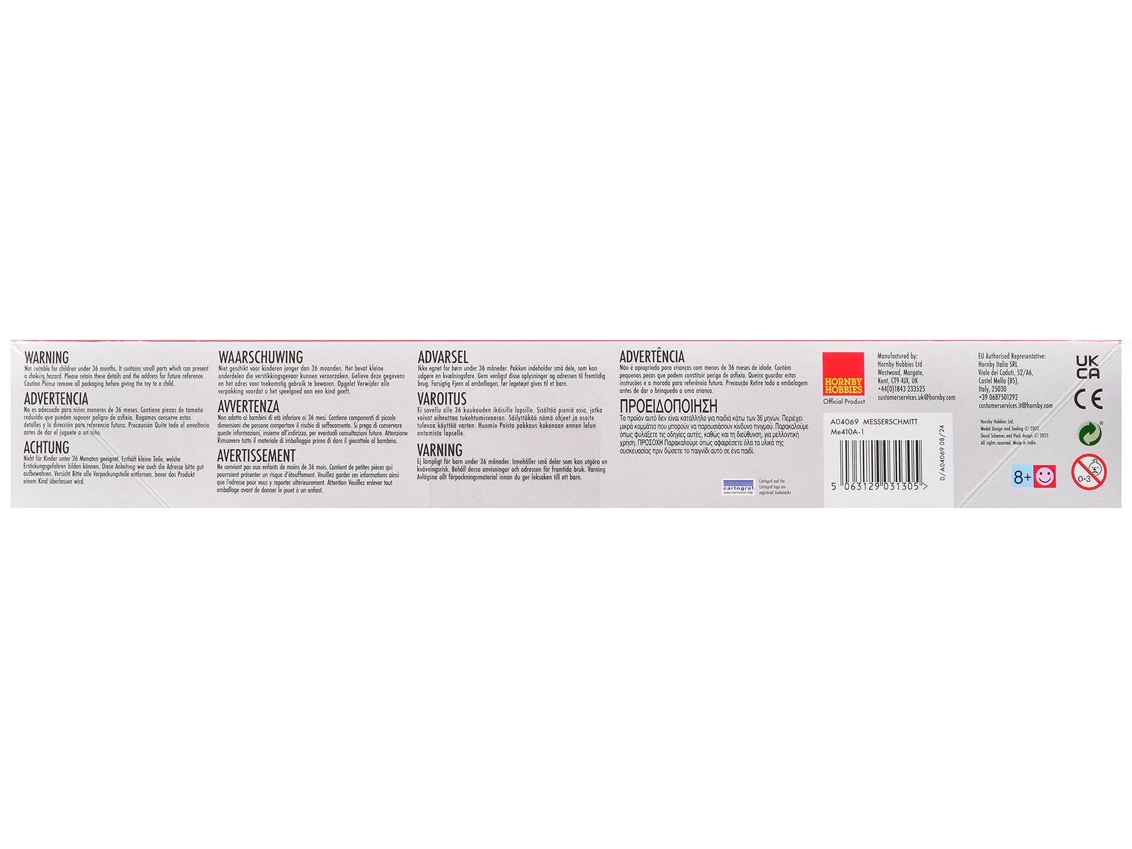 **WARNING**  
This product is not suitable for children under 36 months. It contains small parts, which can present a choking hazard. Please keep out of reach of children and dispose of the packaging and contents properly.  

**WAARSCHUWING**  
Dit product is niet geschikt voor kinderen onder 36 maanden. Het bevat kleine delen die een smoorige risico vormen. Houd het buiten het bereik van kinderen.  

**ADVERTENZA**  
Questo prodotto non è adatto ai bambini sotto i 36 mesi. Contiene piccoli oggetti che possono rappresentare un pericolo di soffocamento.  

**ADVERTENCIA**  
Este producto no es adecuado para niños menores de 36 meses. Contiene piezas pequeñas que pueden ser peligrosas para los niños.  

**AVARSEL**  
Dette produkter är inte lämpade för barn under 36 månader. De innehåller små delar som kan vara farliga.  

**VAROITUS**  
Tämä tuote ei ole sopuva lapsille alle 36 ku