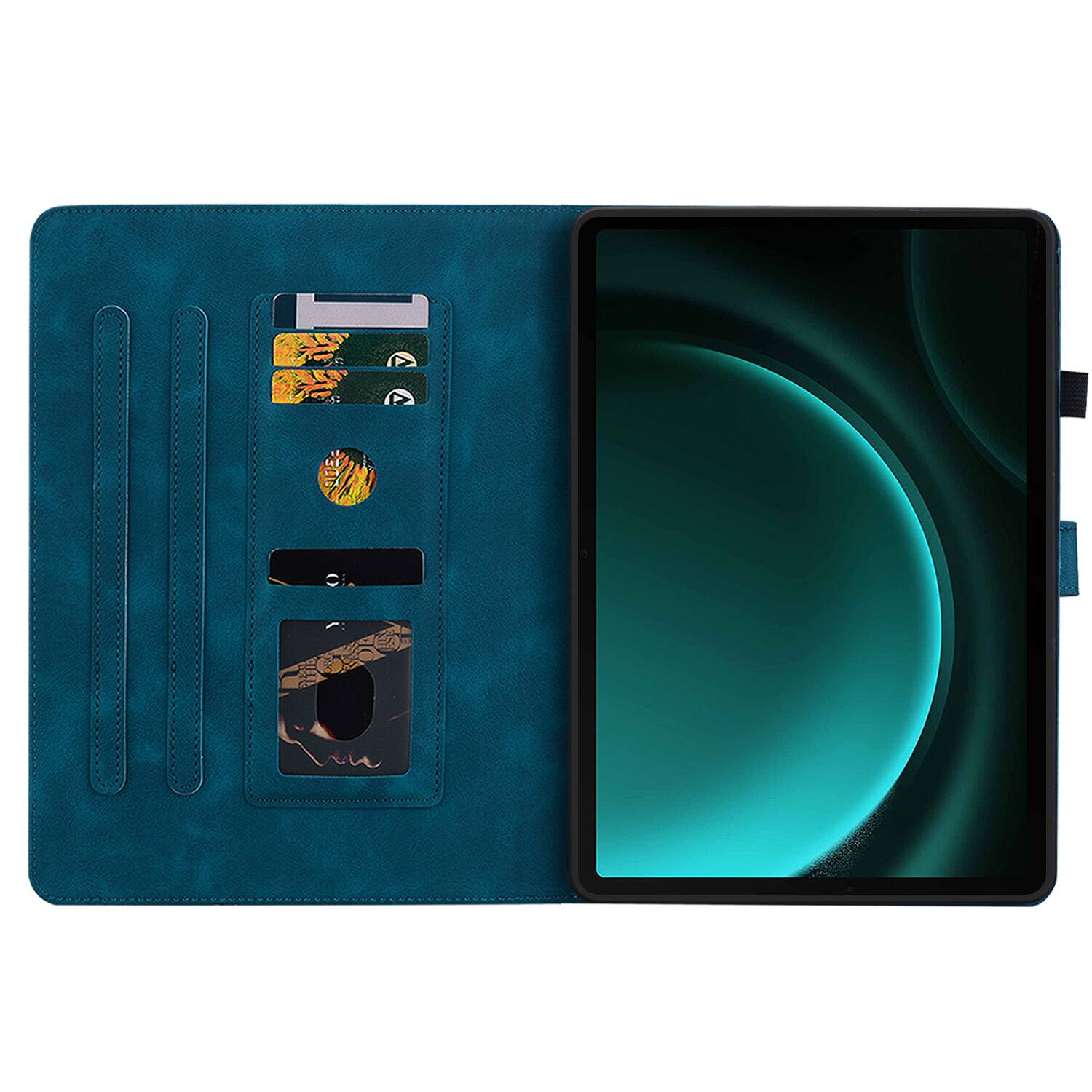 Back. Dteck - Case for Samsung Galaxy Tab S10 FE & S10 Lite and S9 FE & S9,Embossed Pattern PU Leather Flip Card Holder Stand Cover - Darkblue.